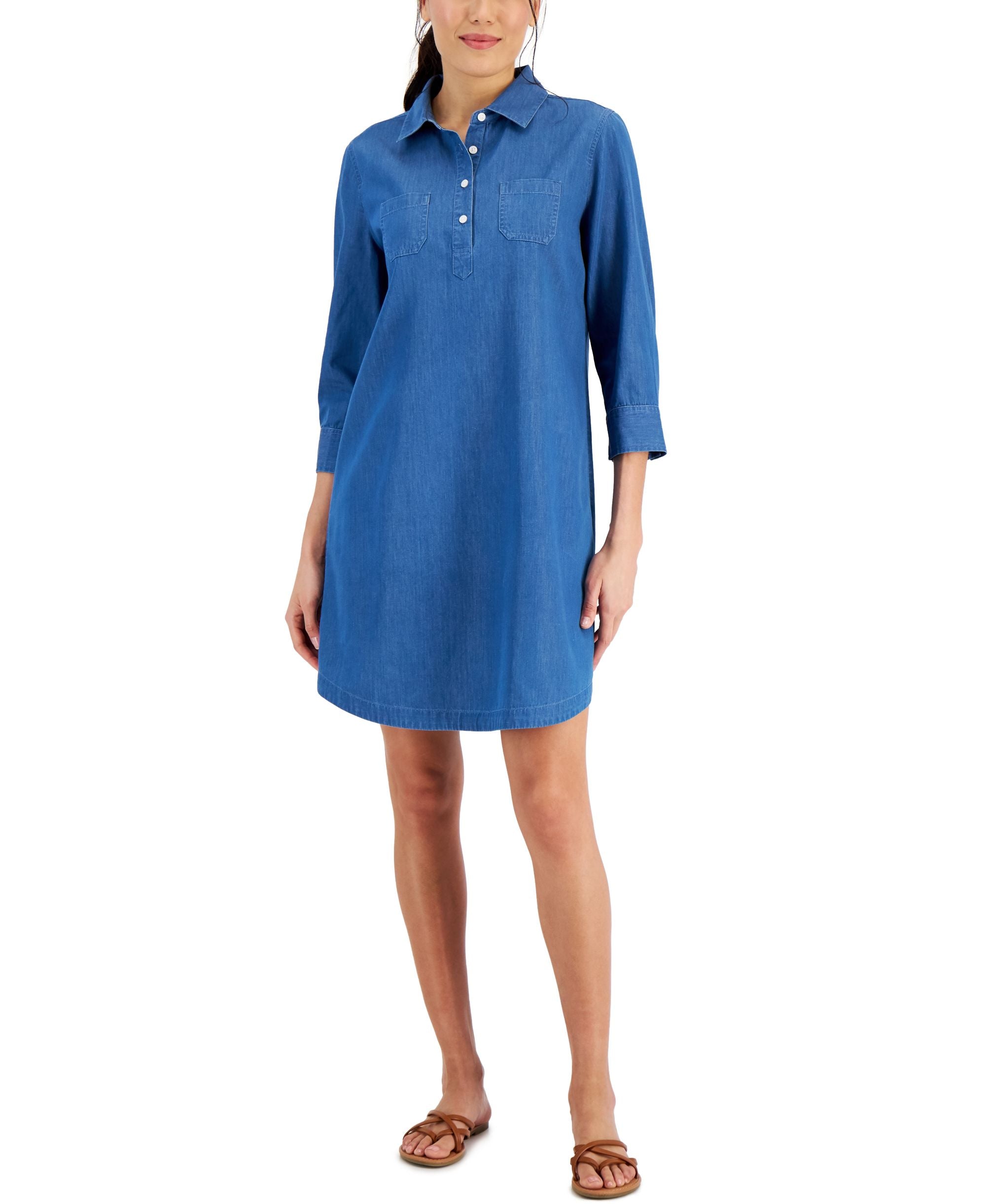 Karen Scott Womens Cotton Chambray Dress