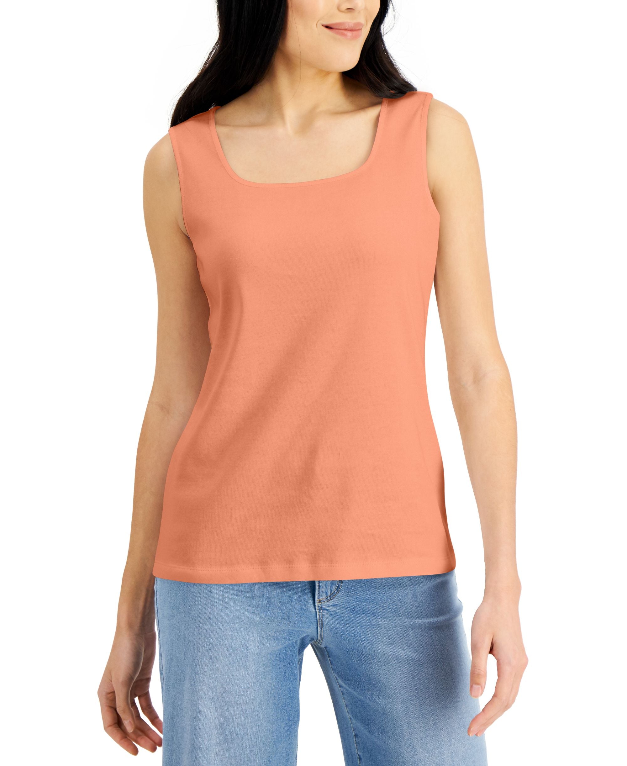 Karen Scott Square Neck Cotton Tank Top