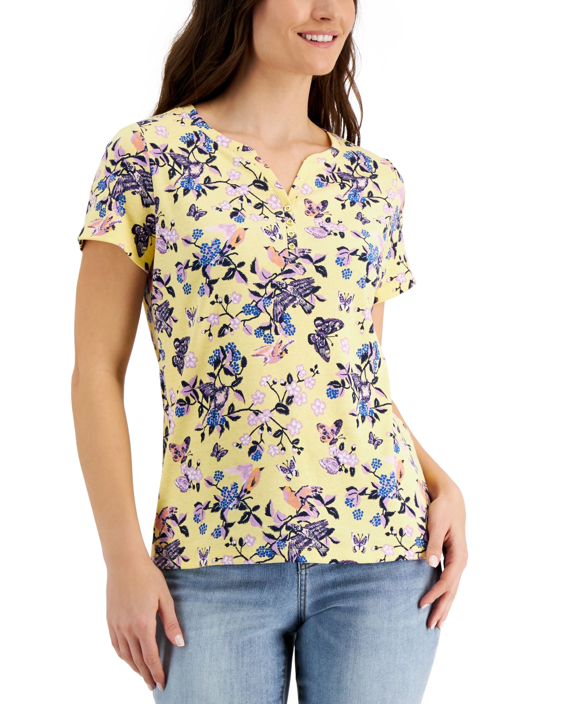 Karen Scott Hatched Meadow Henley Top