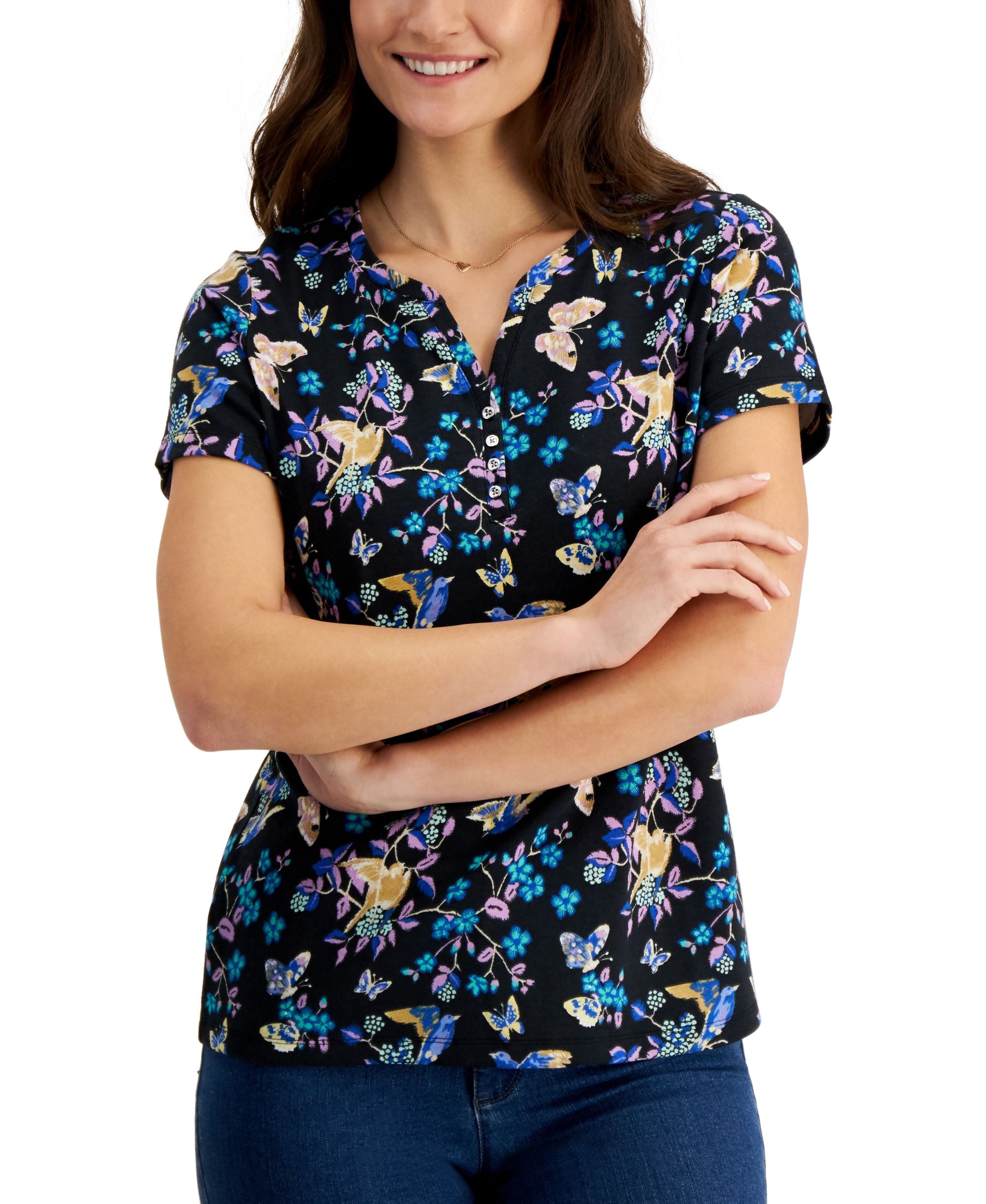 Karen Scott Hatched Meadow Henley Top