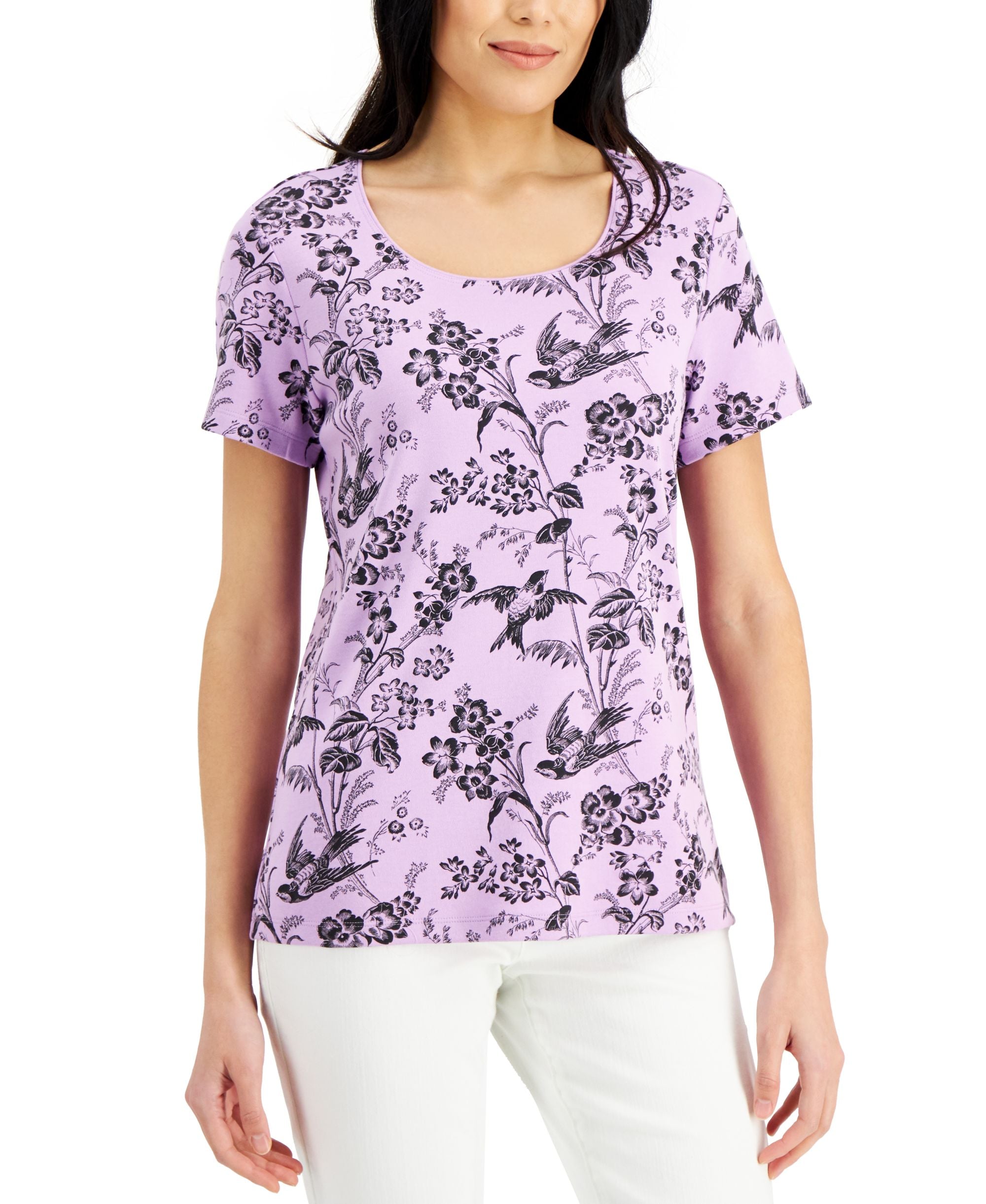 Karen Scott Toile Vine Short Sleeve Scoop Neck Top