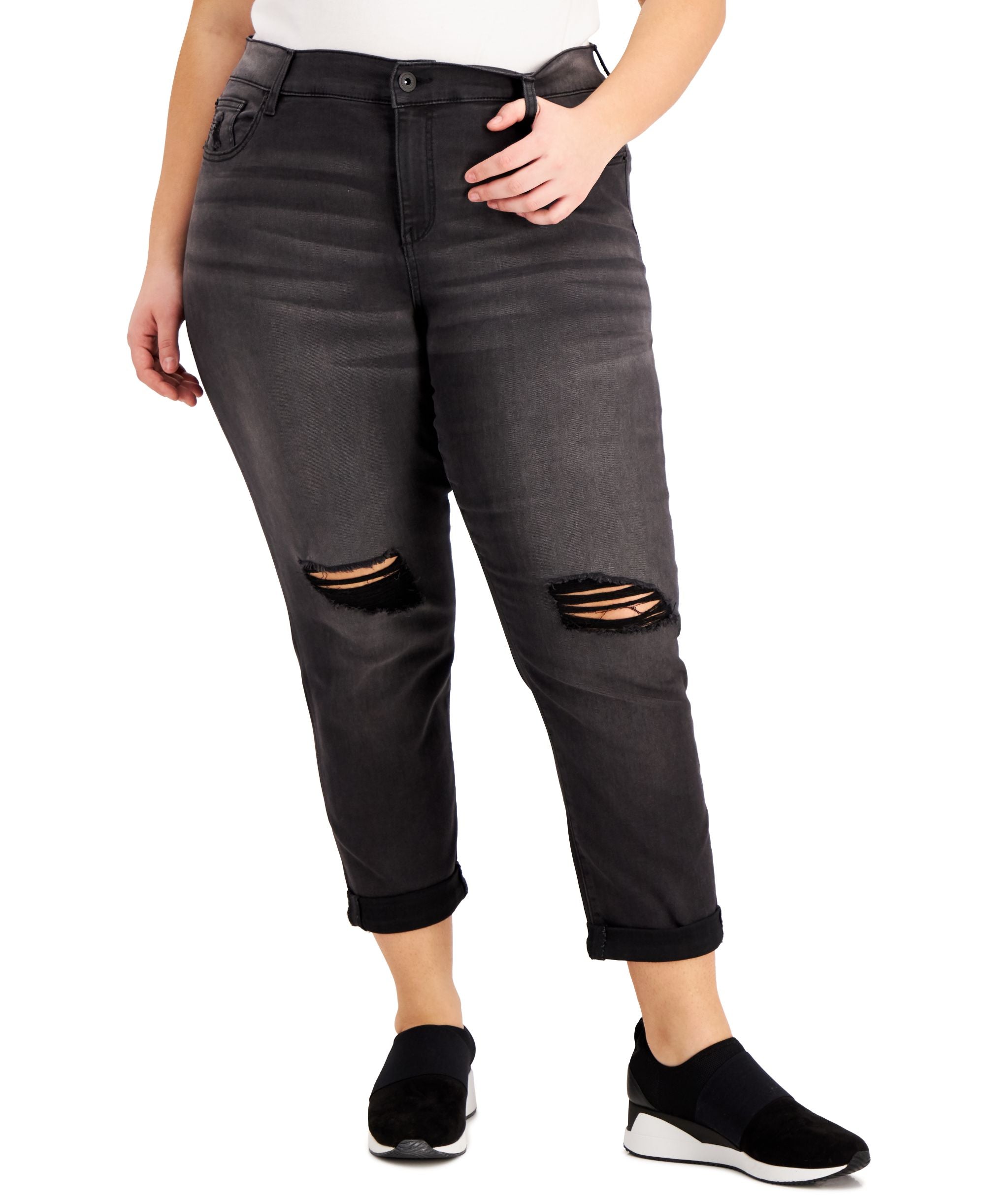 Celebrity Pink Trendy Plus Size Distressed Girlfriend Jeans