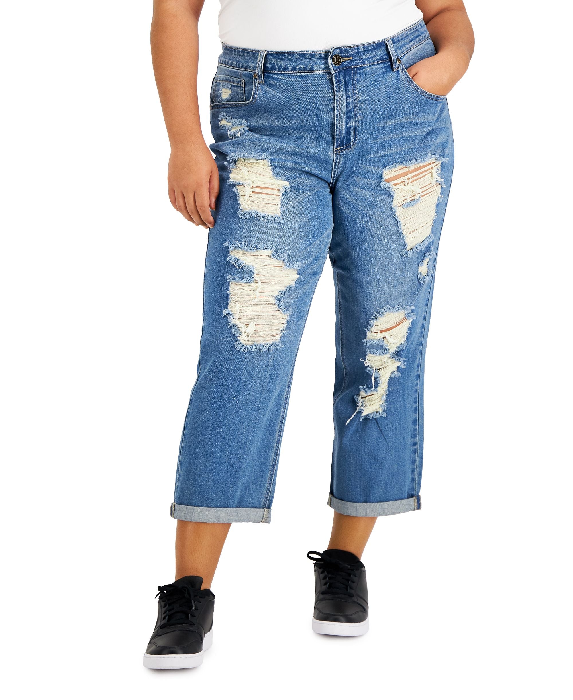 Gogo Jeans Trendy Plus Size High Rise Destructed Ex Boyfriend Jeans