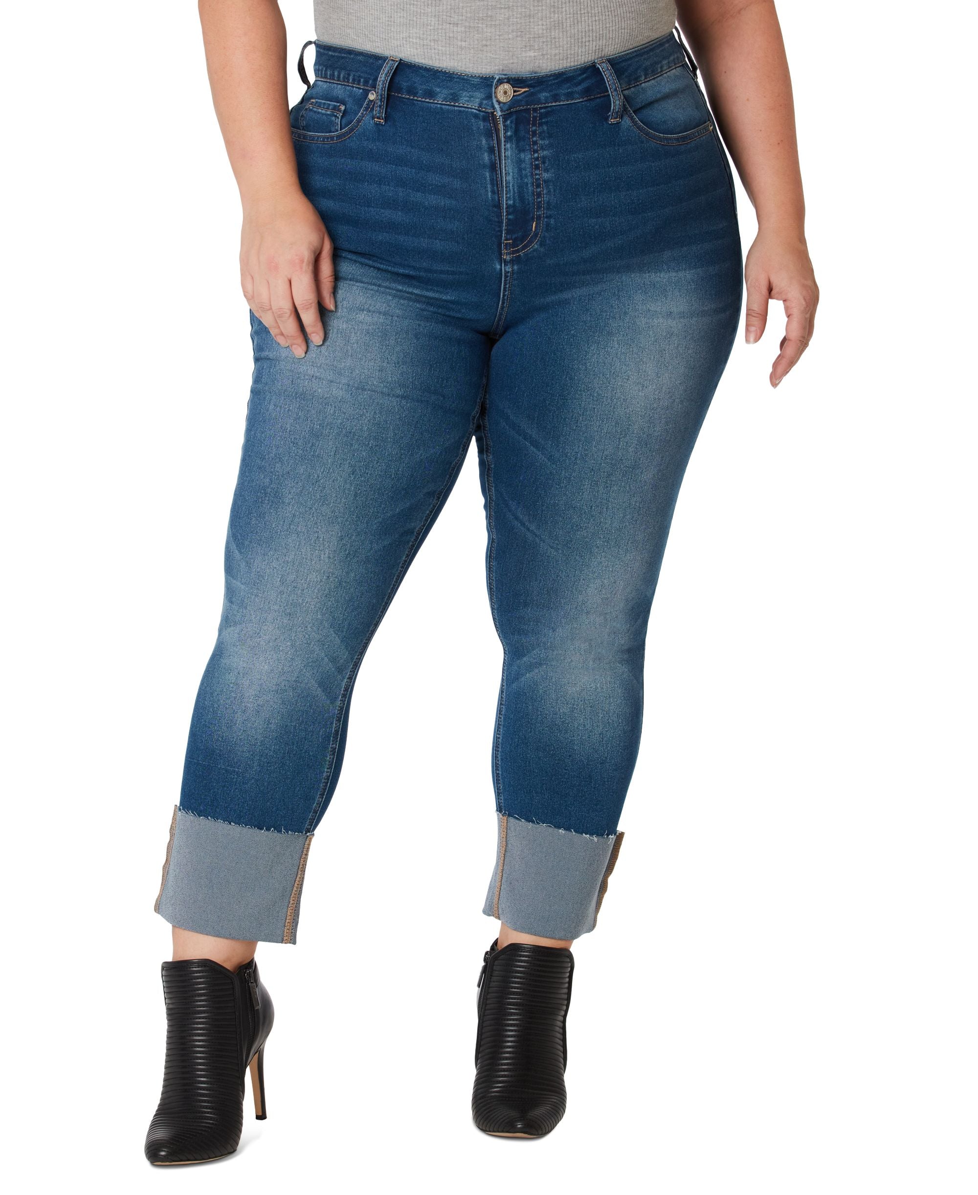 Gemma Rae Trendy Plus Size Slim Straight Ripped Wide Cuff Jeans