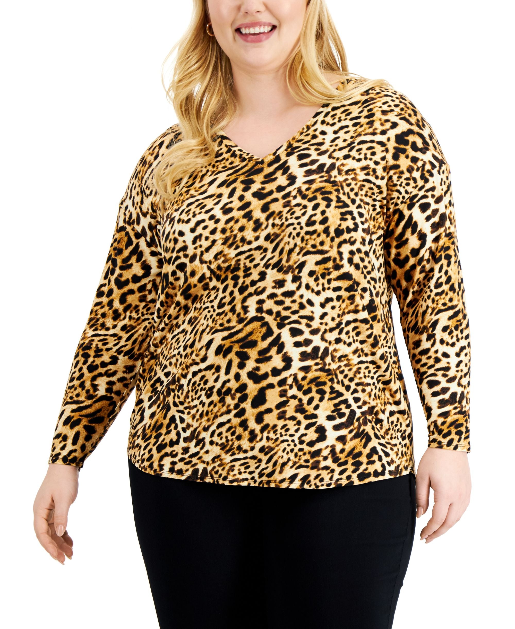 INC International Concepts Plus Size Leopard Print V Neck Tunic