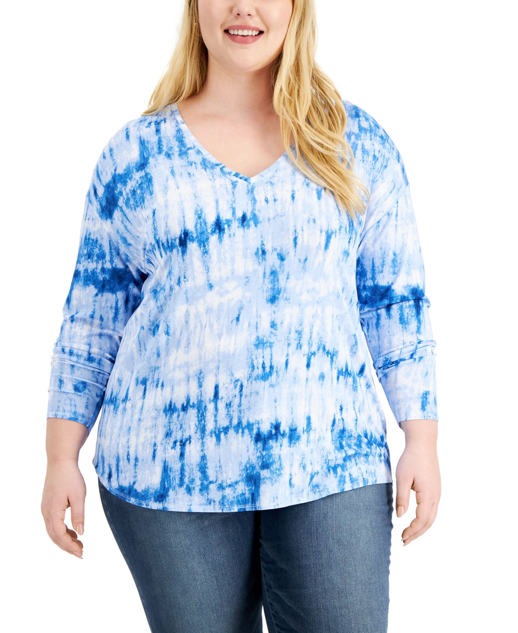 INC International Concepts Plus Size Tie Dyed V Neck Tunic