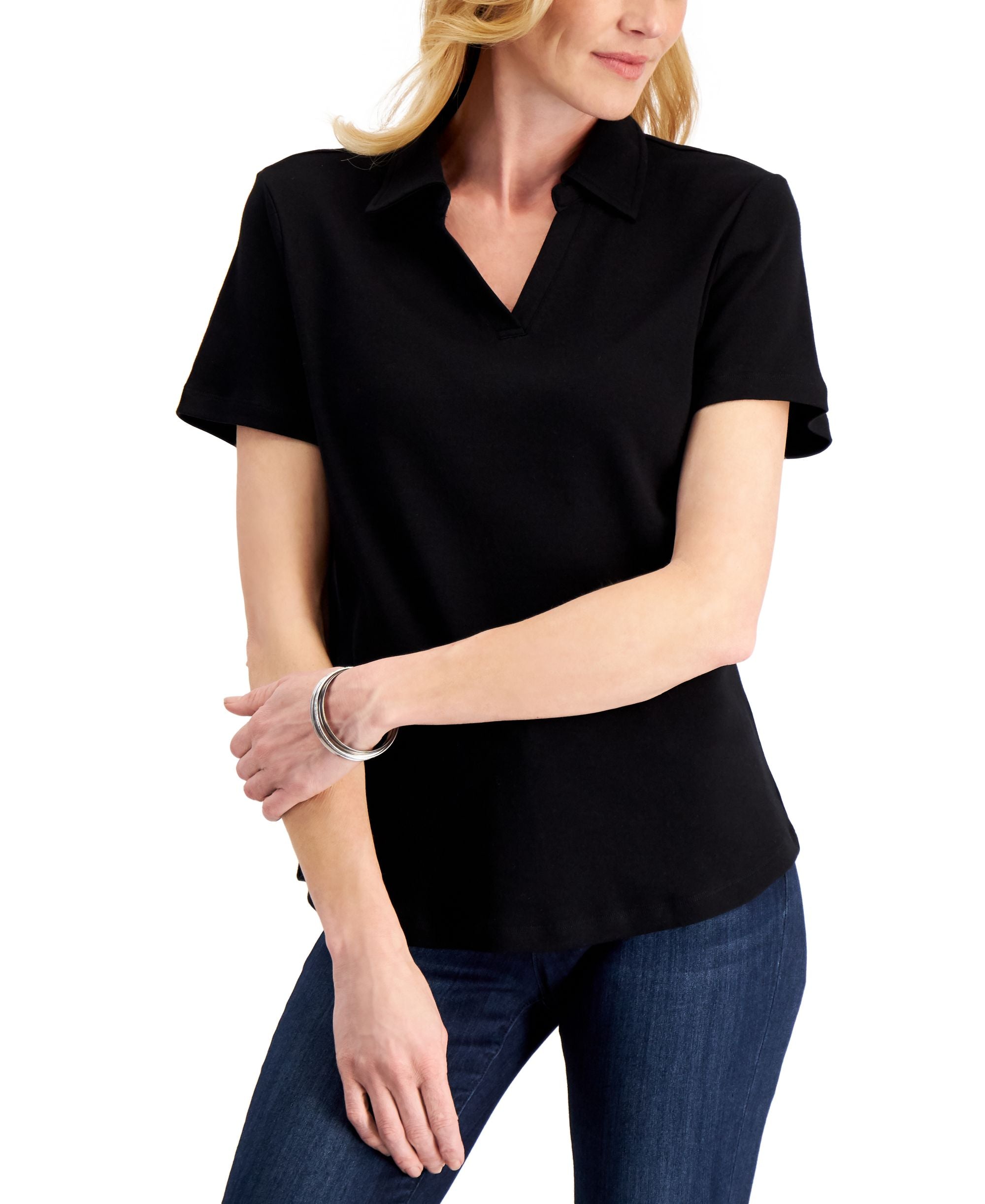 Karen Scott Petite Solid Johnny Collared Top