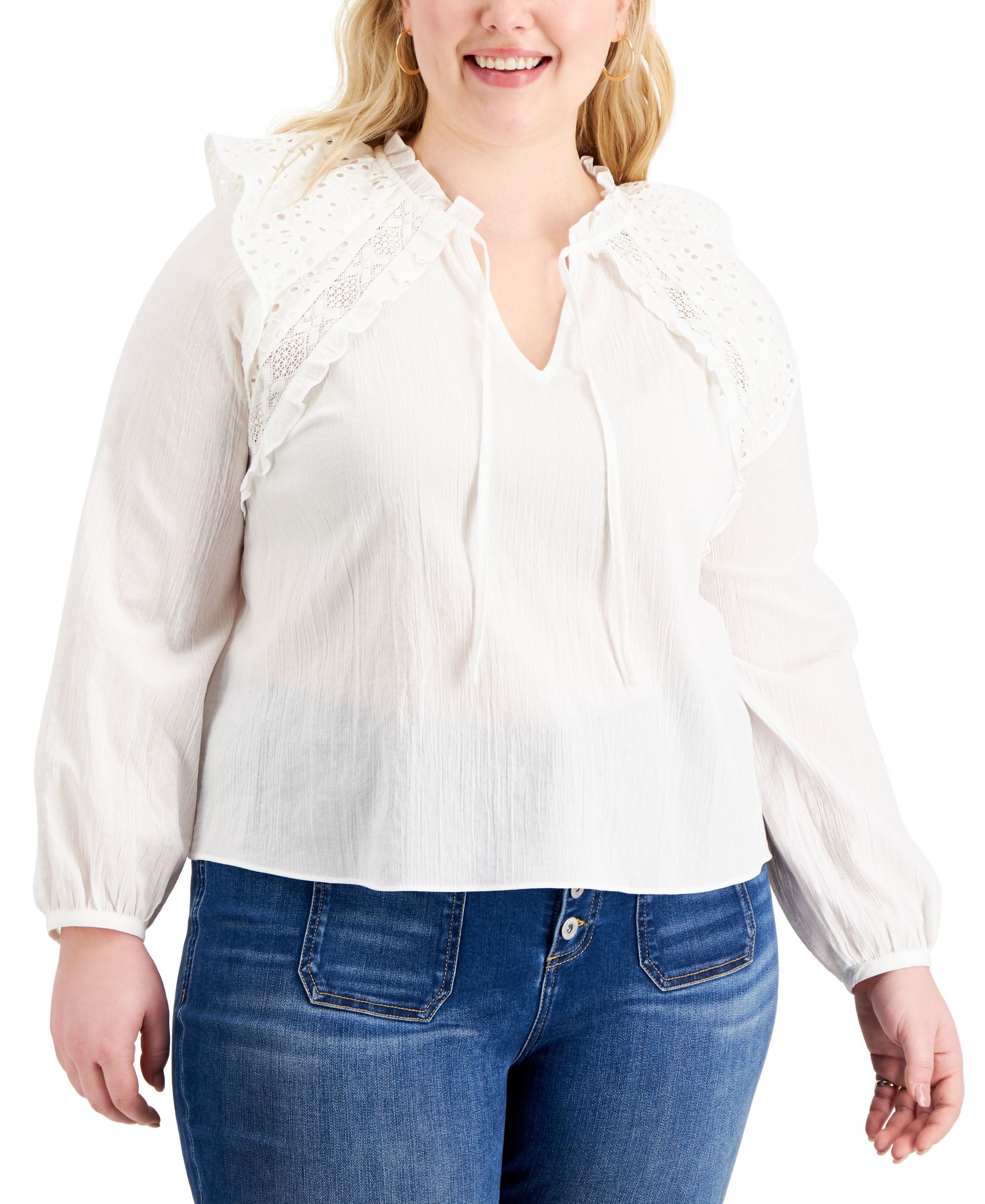 INC International Concepts Plus Size Tie Neck Blouse