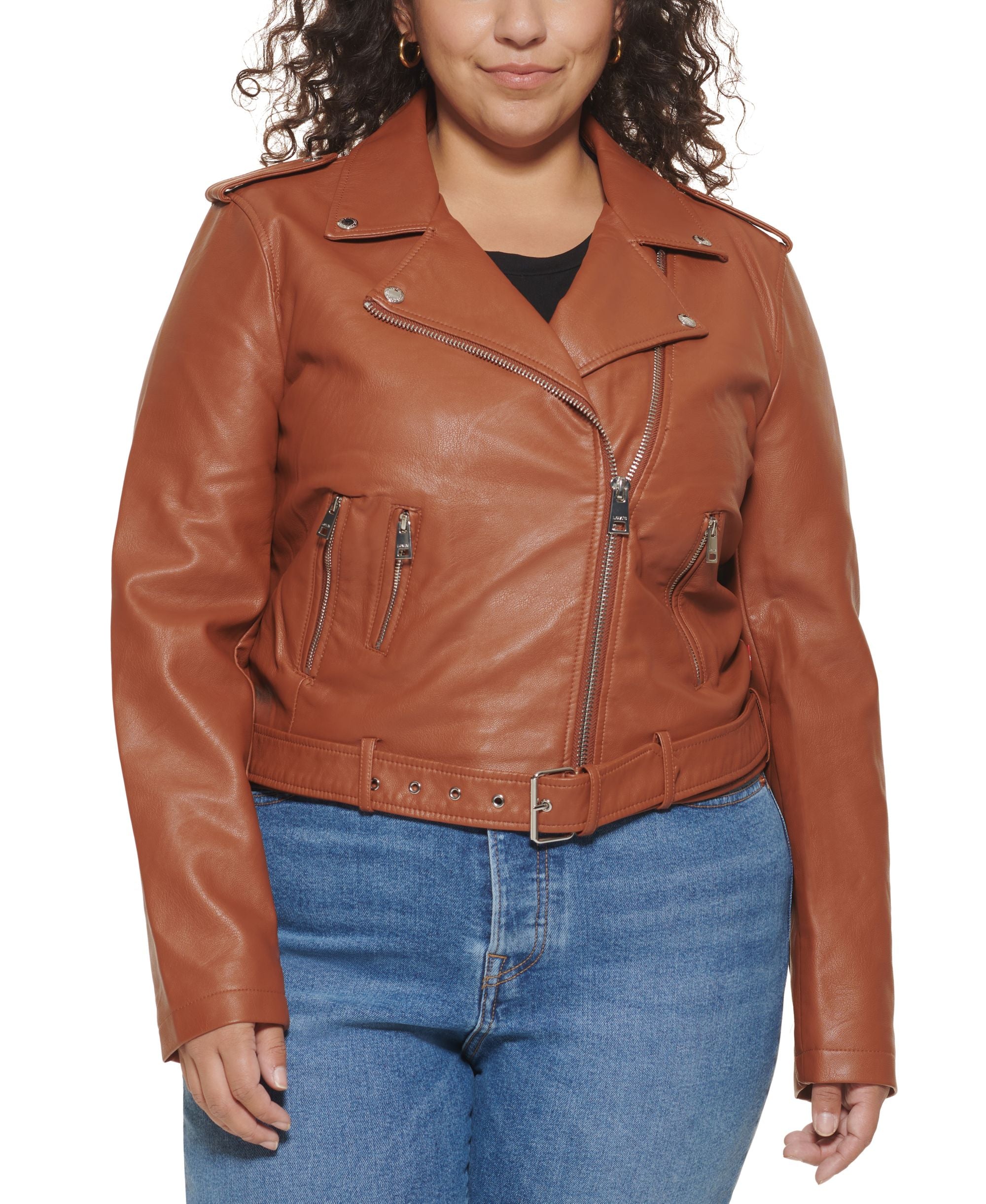 Levis Plus Size Faux Leather Belted Motorcycle Jacket