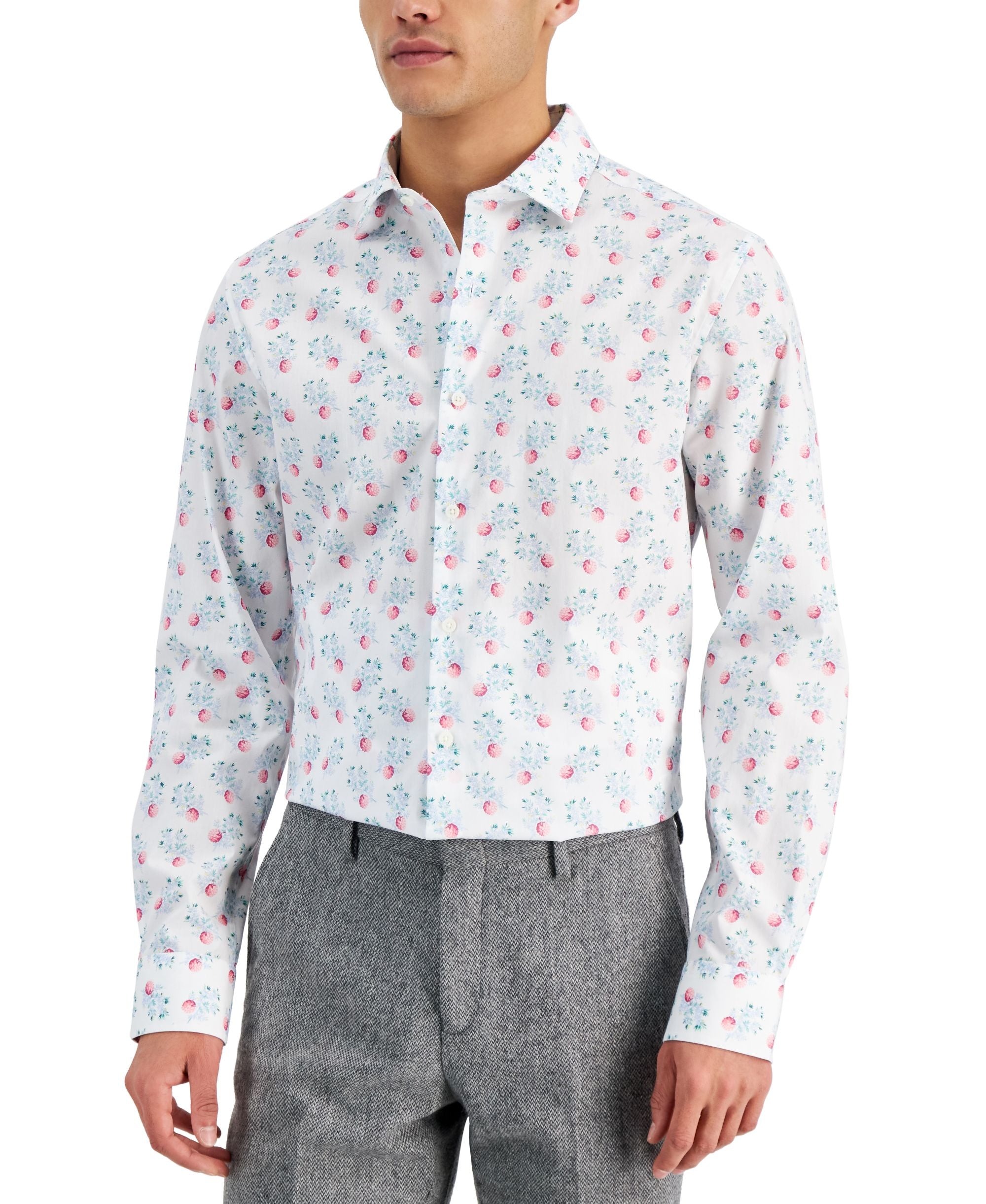 Bar III Mens Slim Fit Berry Print Dress Shirt