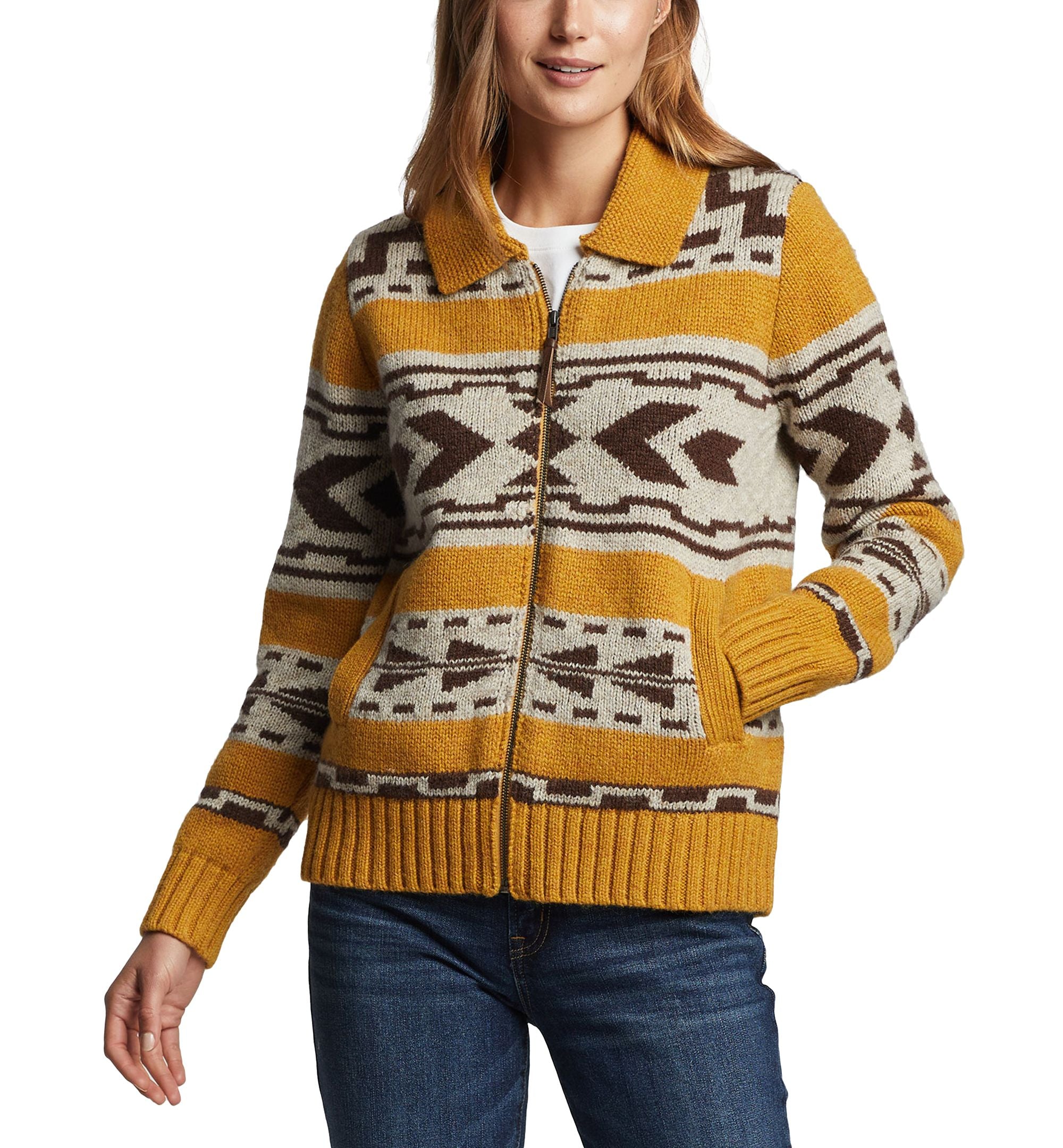 Pendleton Womens Wool Graphic Shetland Zip Sweater