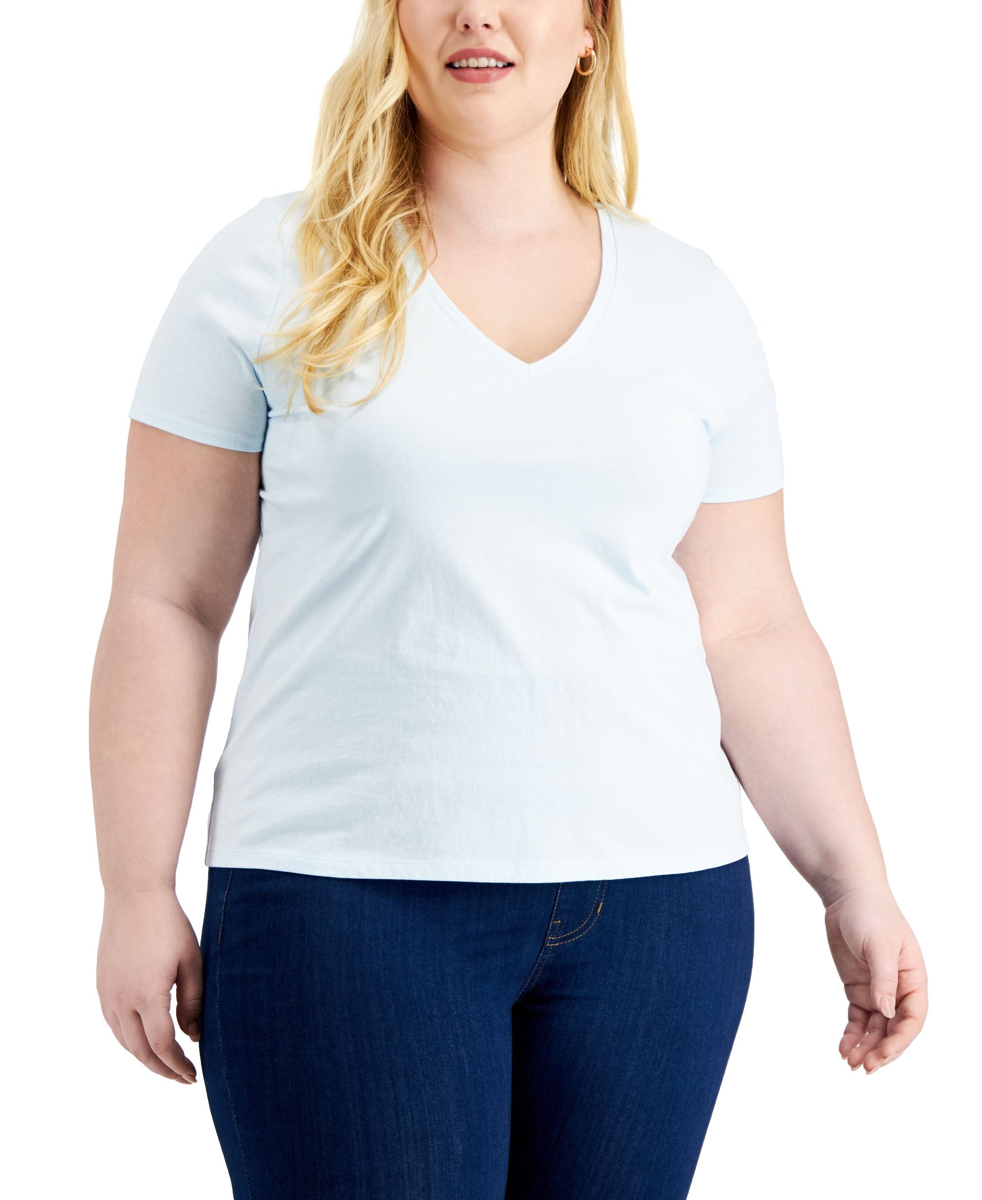 INC International Concepts Plus Size Cotton V Neck Top