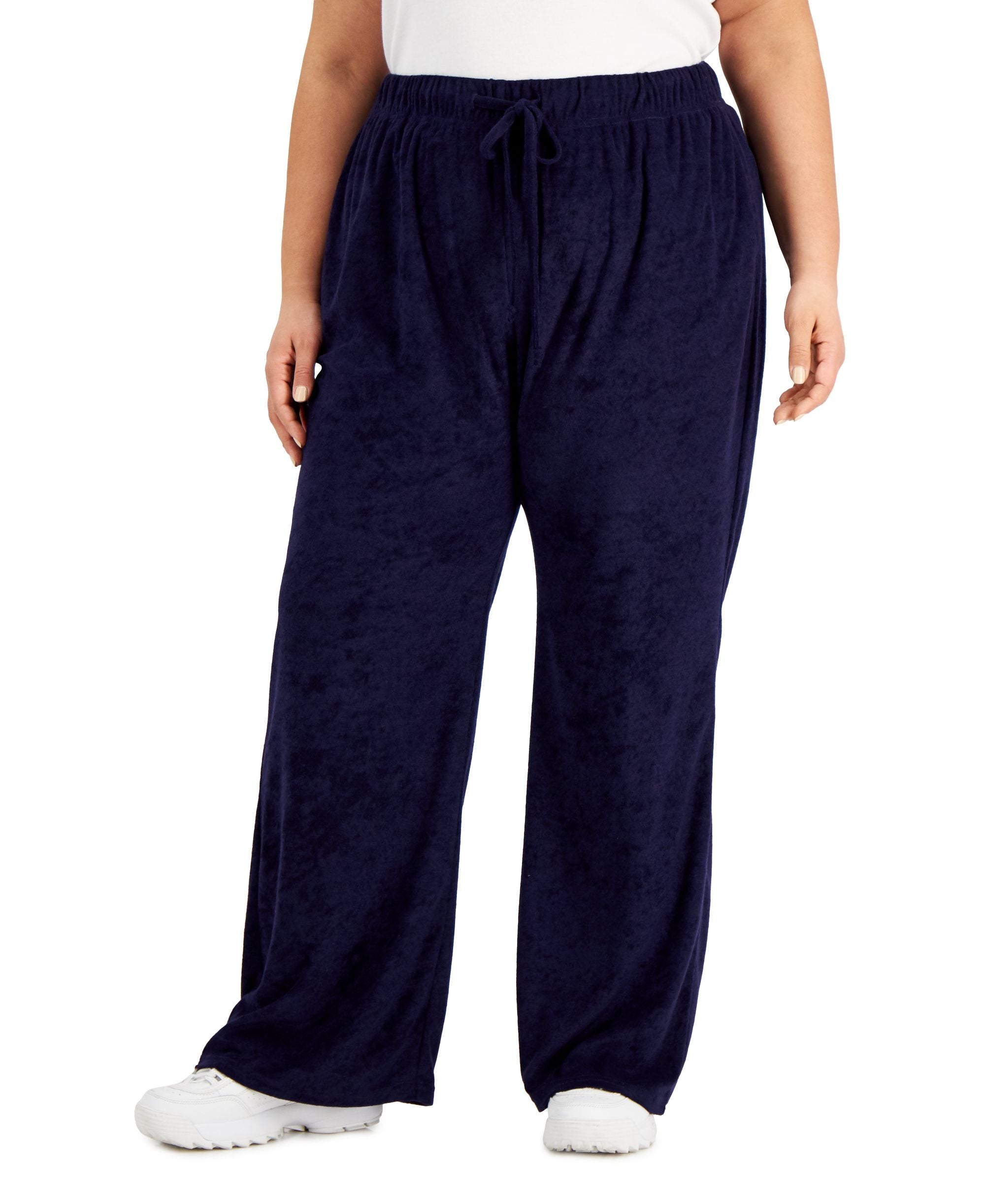 Rebellious One Trendy Plus Size Loop Terry Wide-Leg Pants