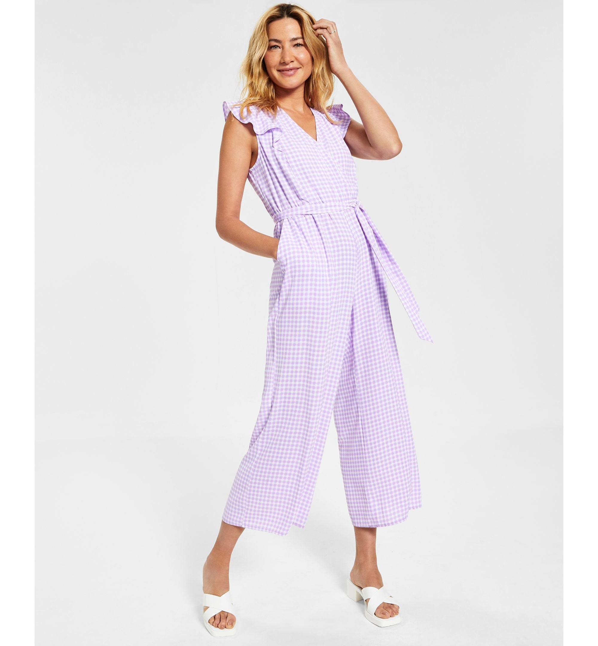 Charter Club Mommy Me Womens Cropped Gingham Jumpsuit