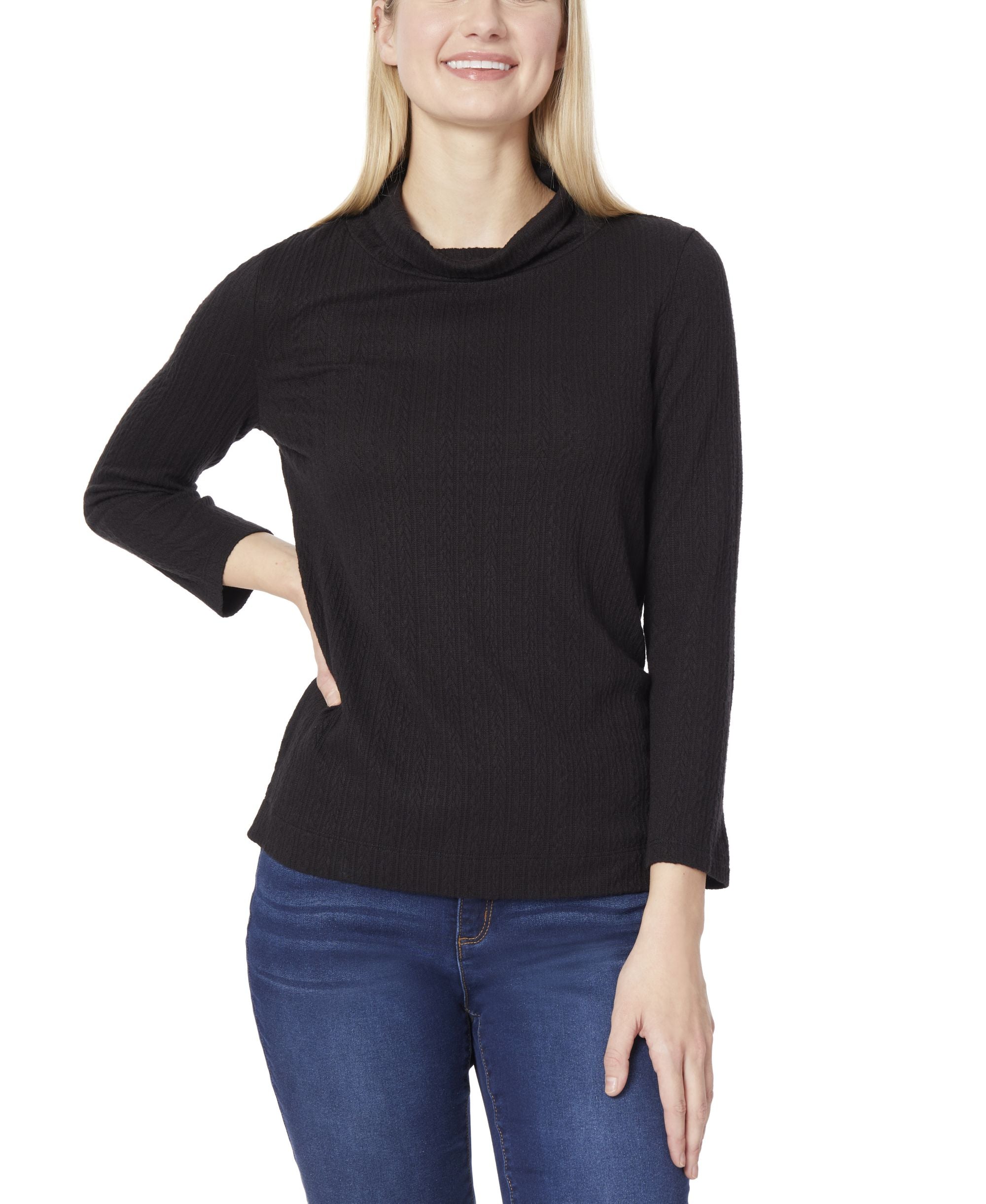 Womens Three Quarter Sleeve Chain Cable Pullover