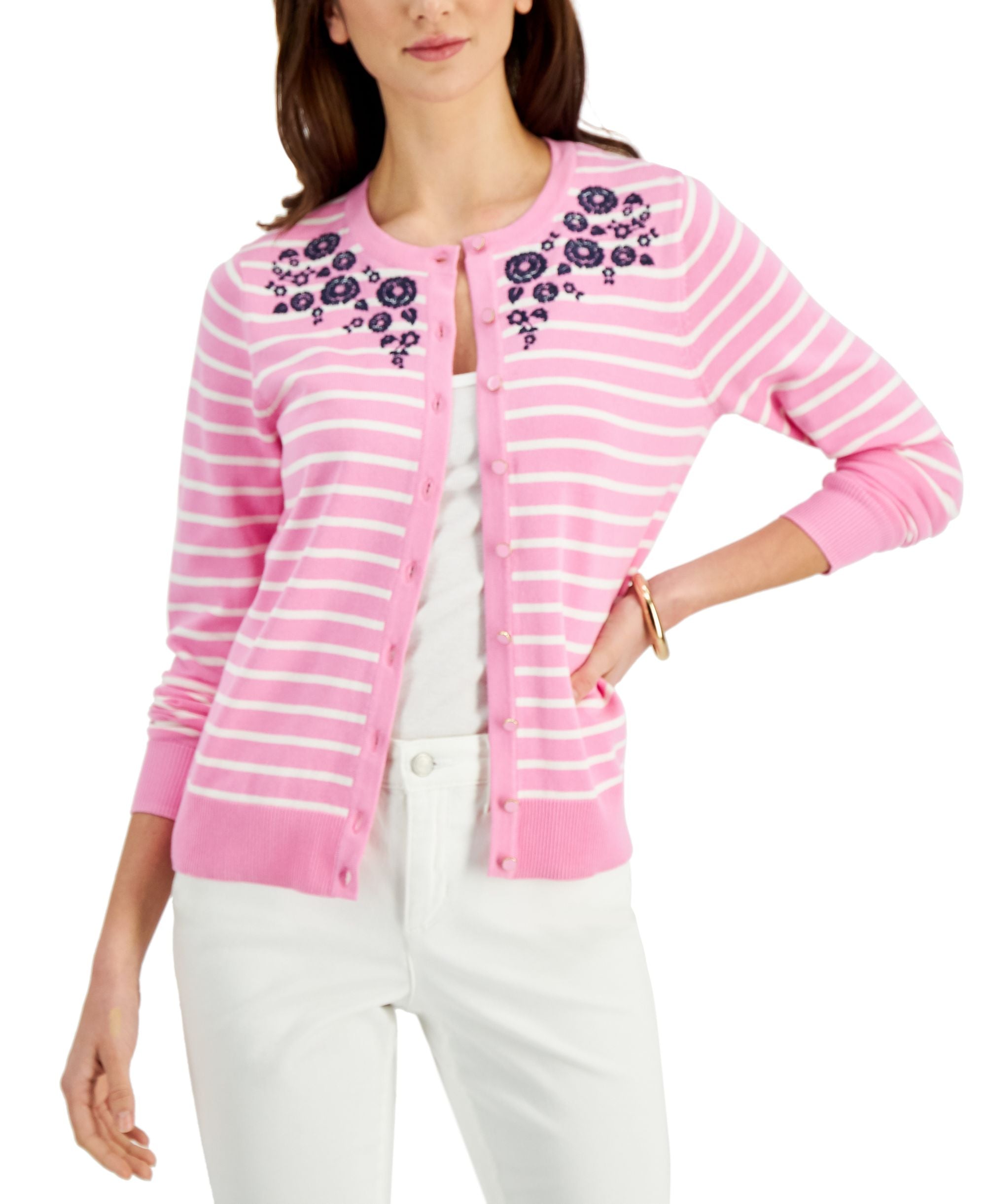 Charter Club Embroidered Stripe Cardigan