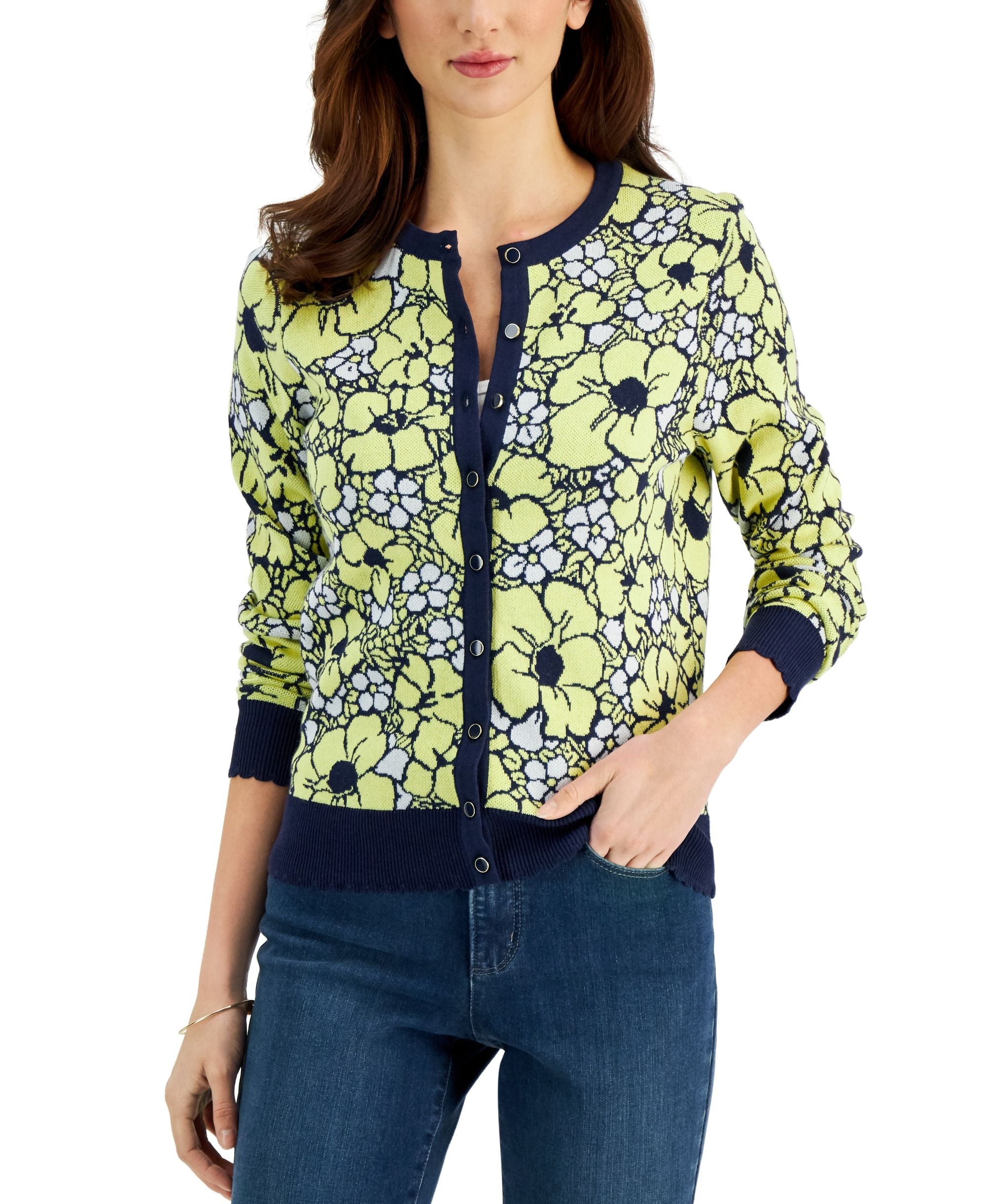 Charter Club Floral Jacquard Cardigan