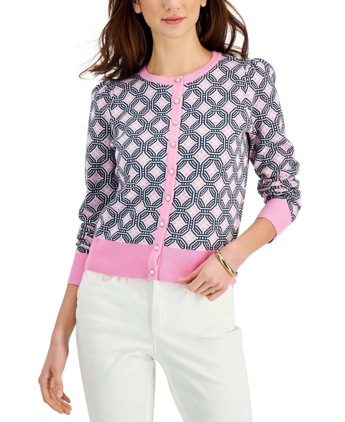 Charter Club Printed Button Down Cardigan Sweater