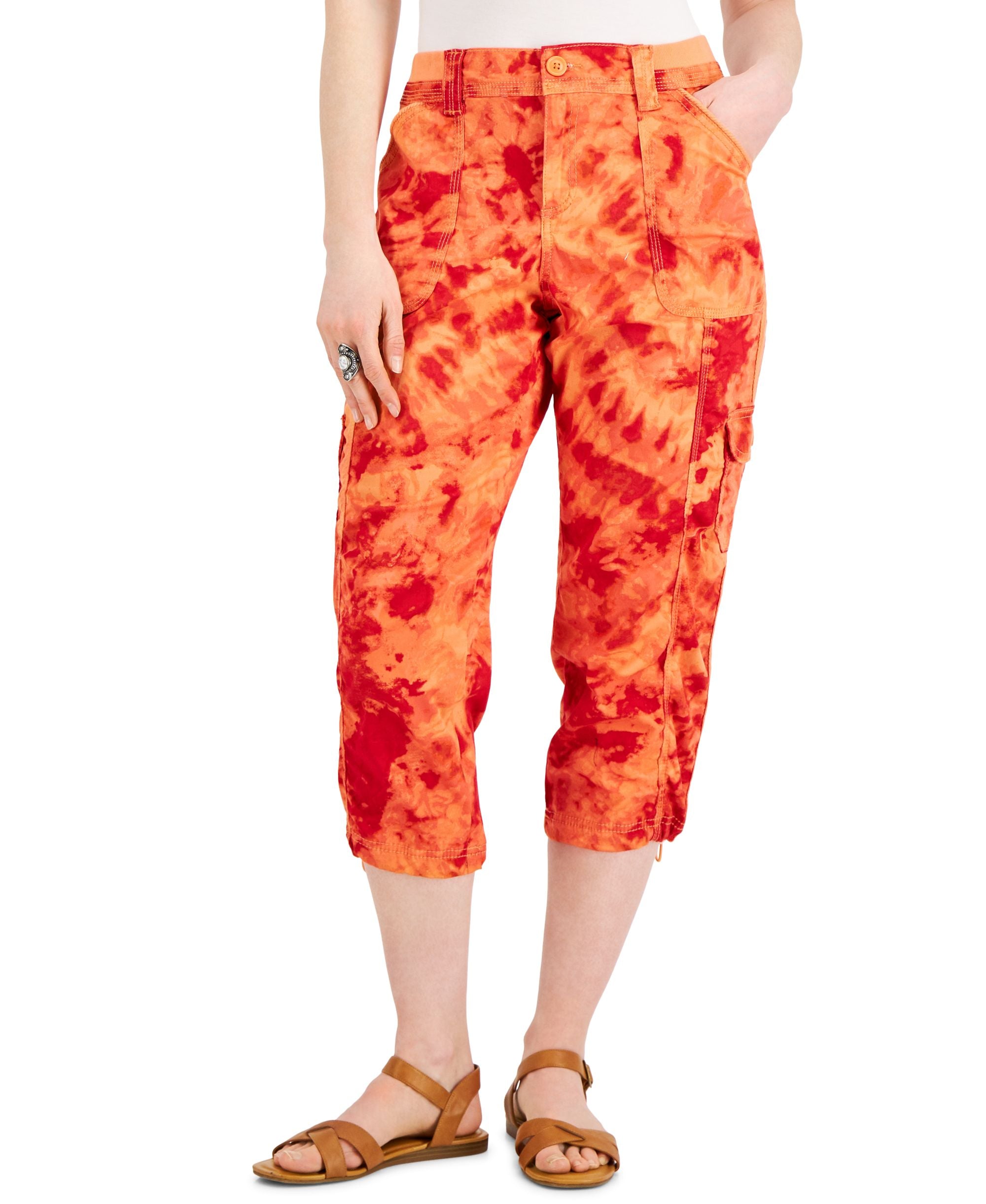 Style & Co Womens Printed Bungee Capri Pants