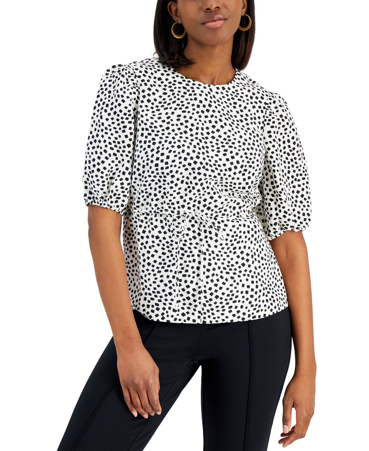 Alfani Tie Waist Puff Sleeve Top