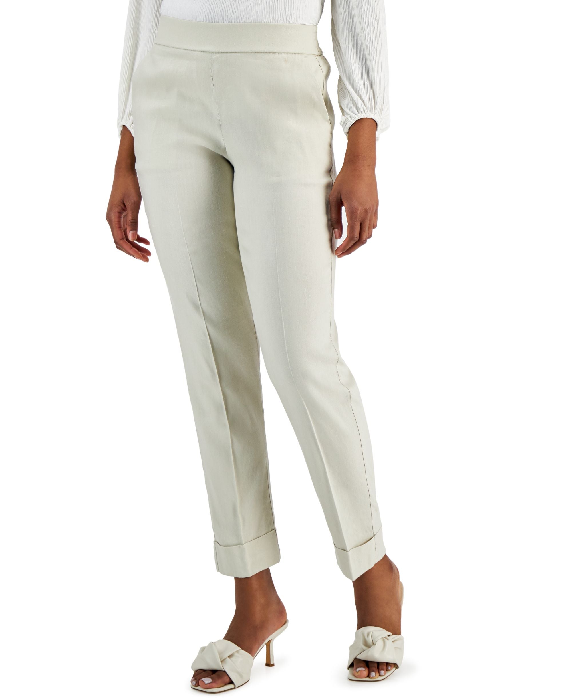 Alfani Linen Pull On Straight Leg Pants
