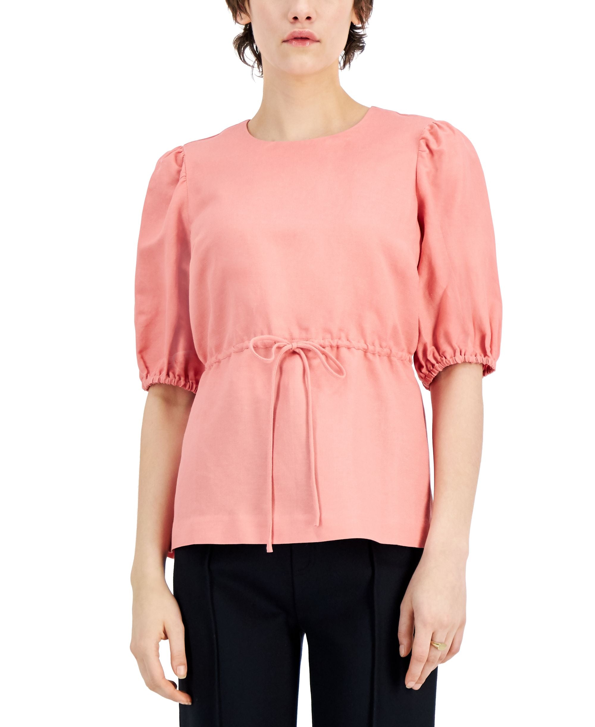 Alfani Tie Waist Puff Sleeve Top