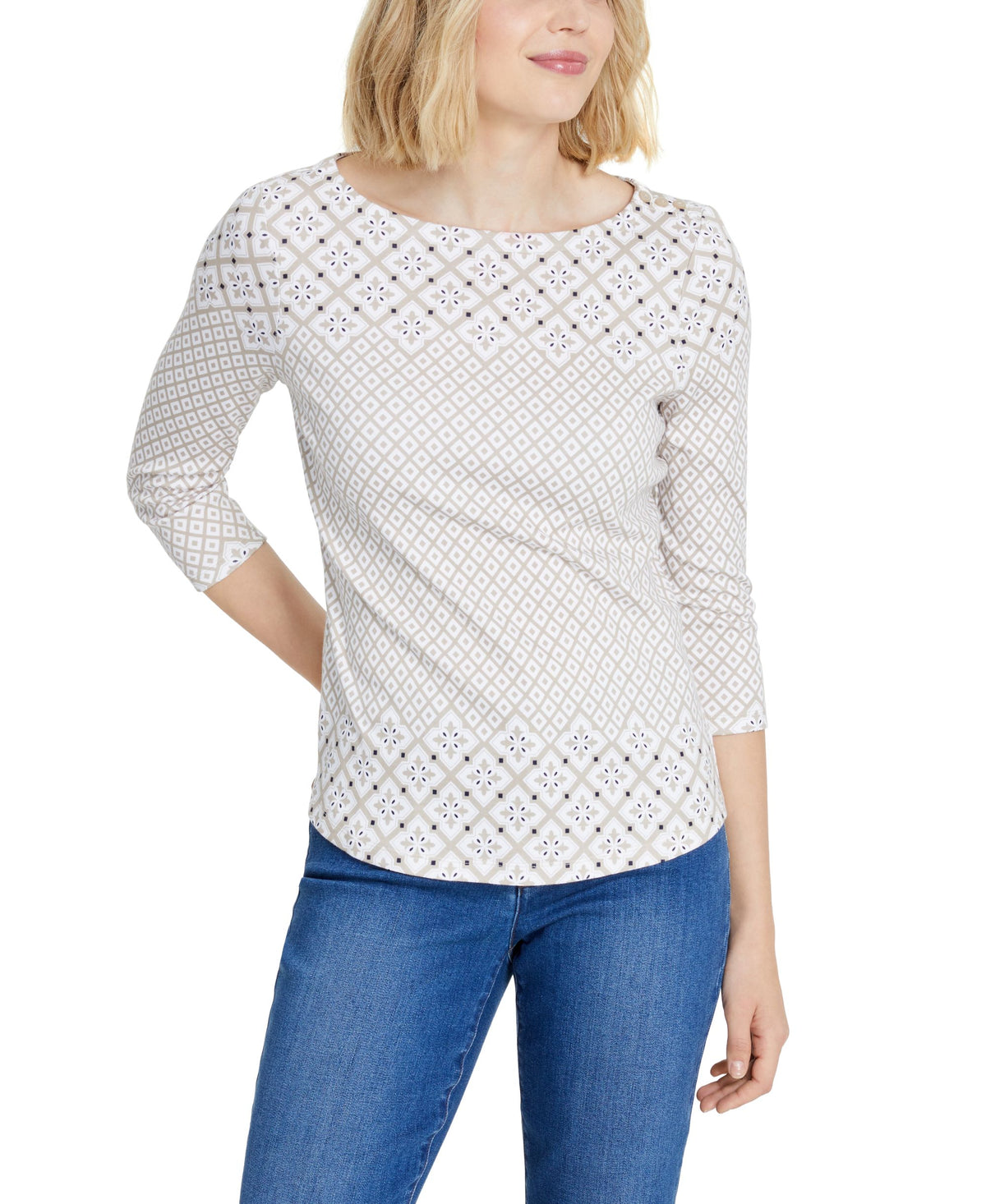 Charter Club Cotton Printed Boat-Neck Top
