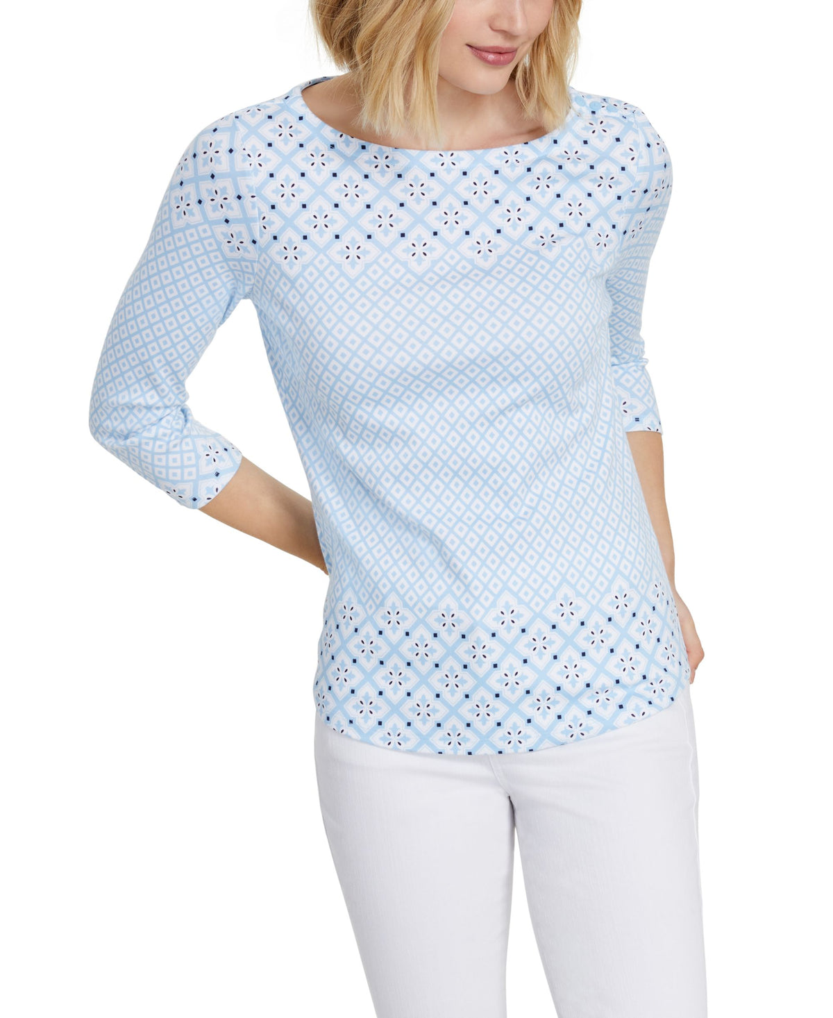 Charter Club Cotton Printed Boat-Neck Top