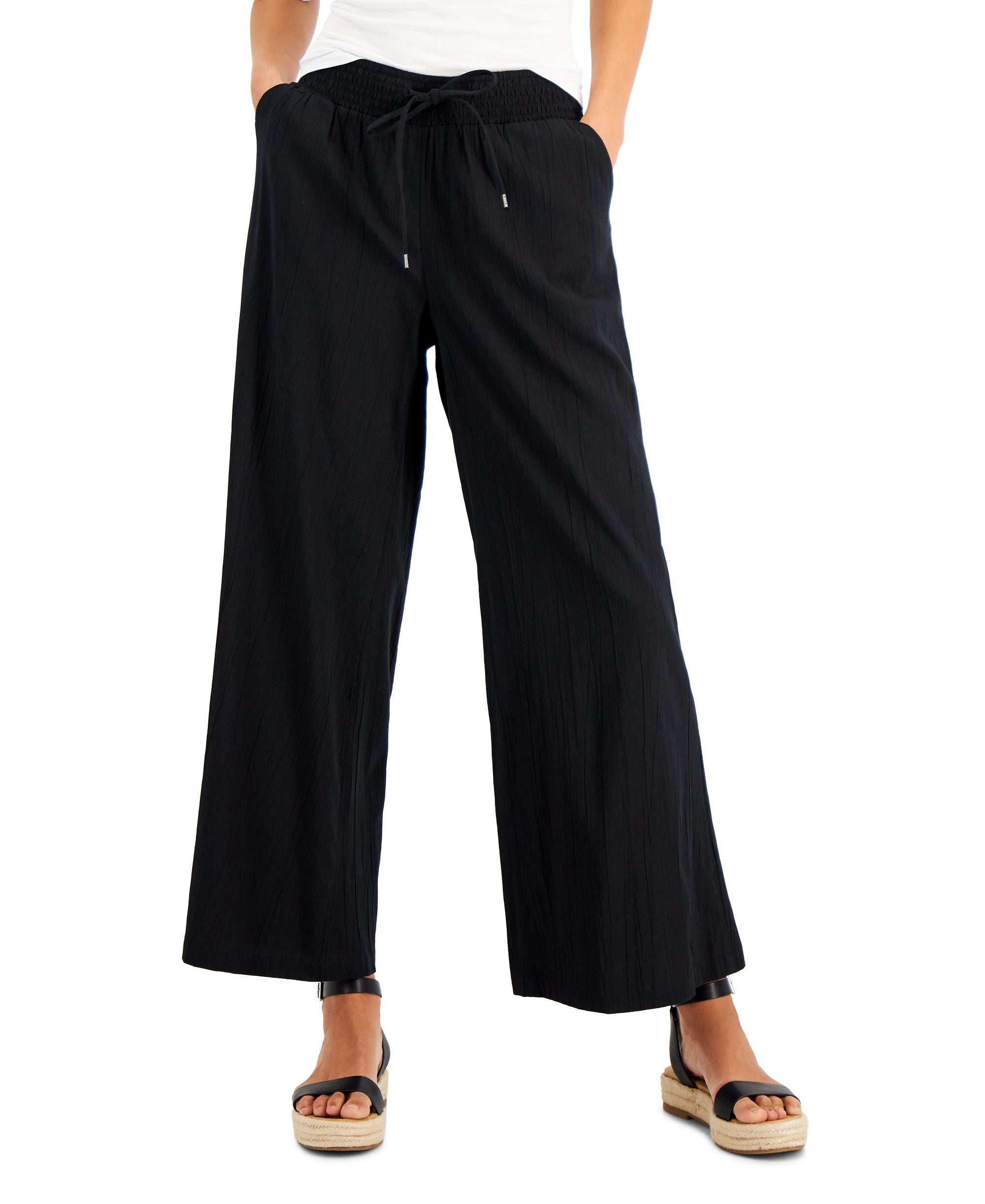 Style & Co Petite Crinkled Wide Leg Pants