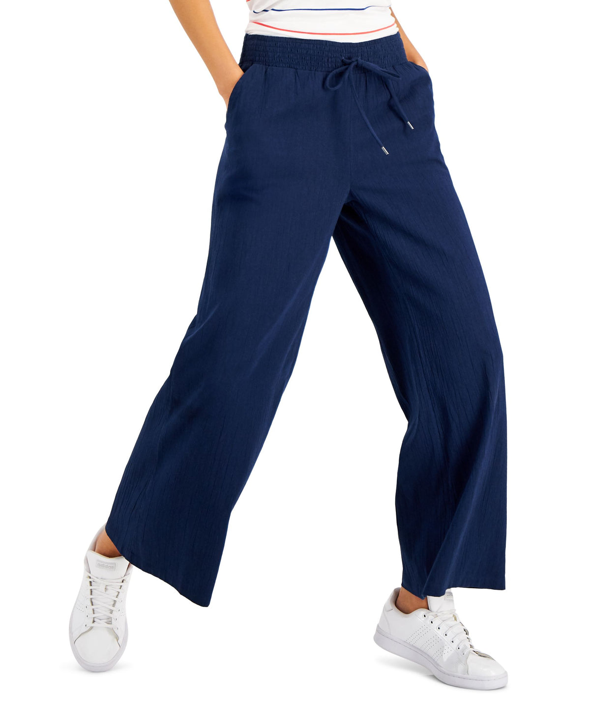 Petite Crinkled Wide-Leg Pants