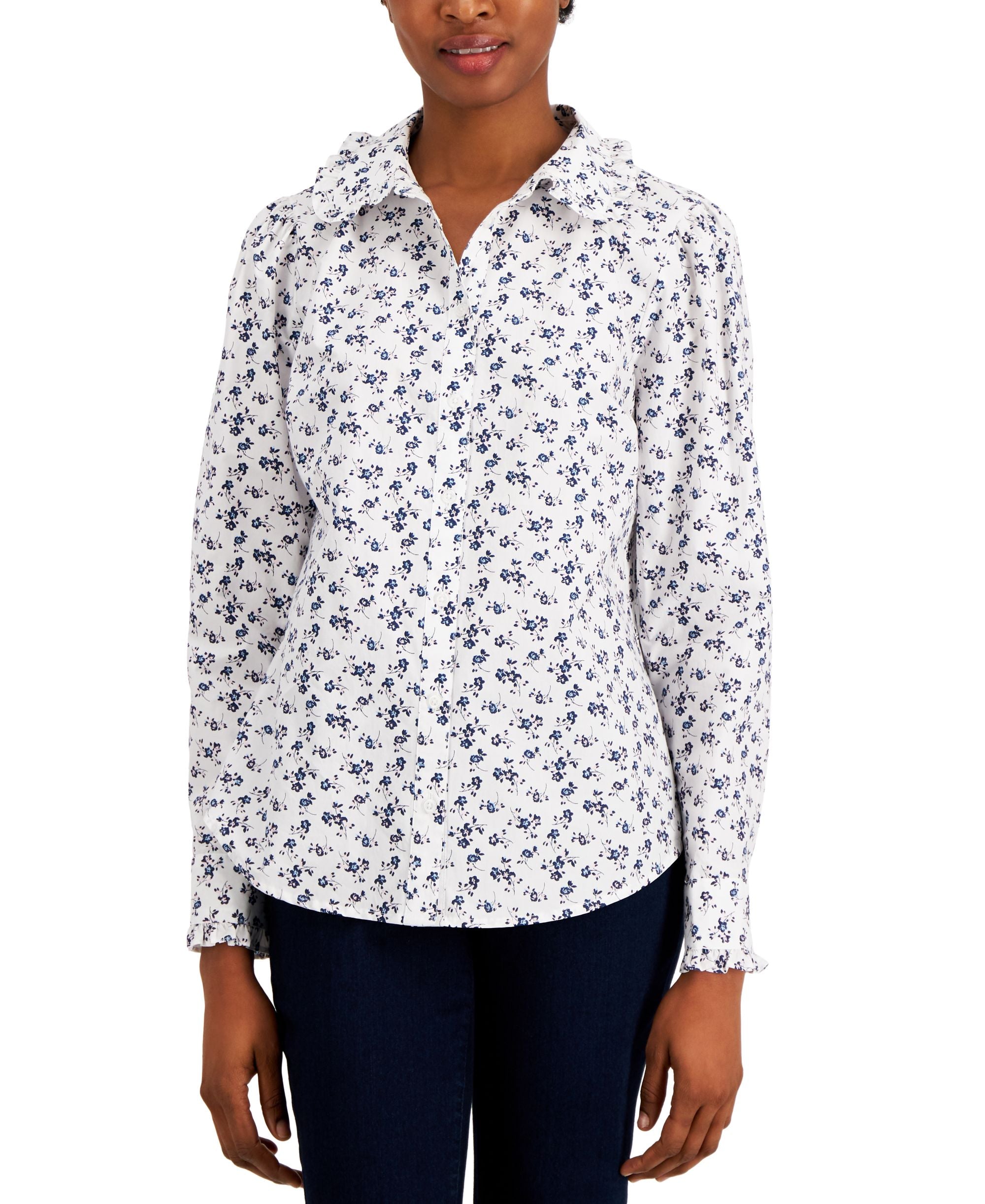 Charter Club Printed Ruffle Trim Shirt