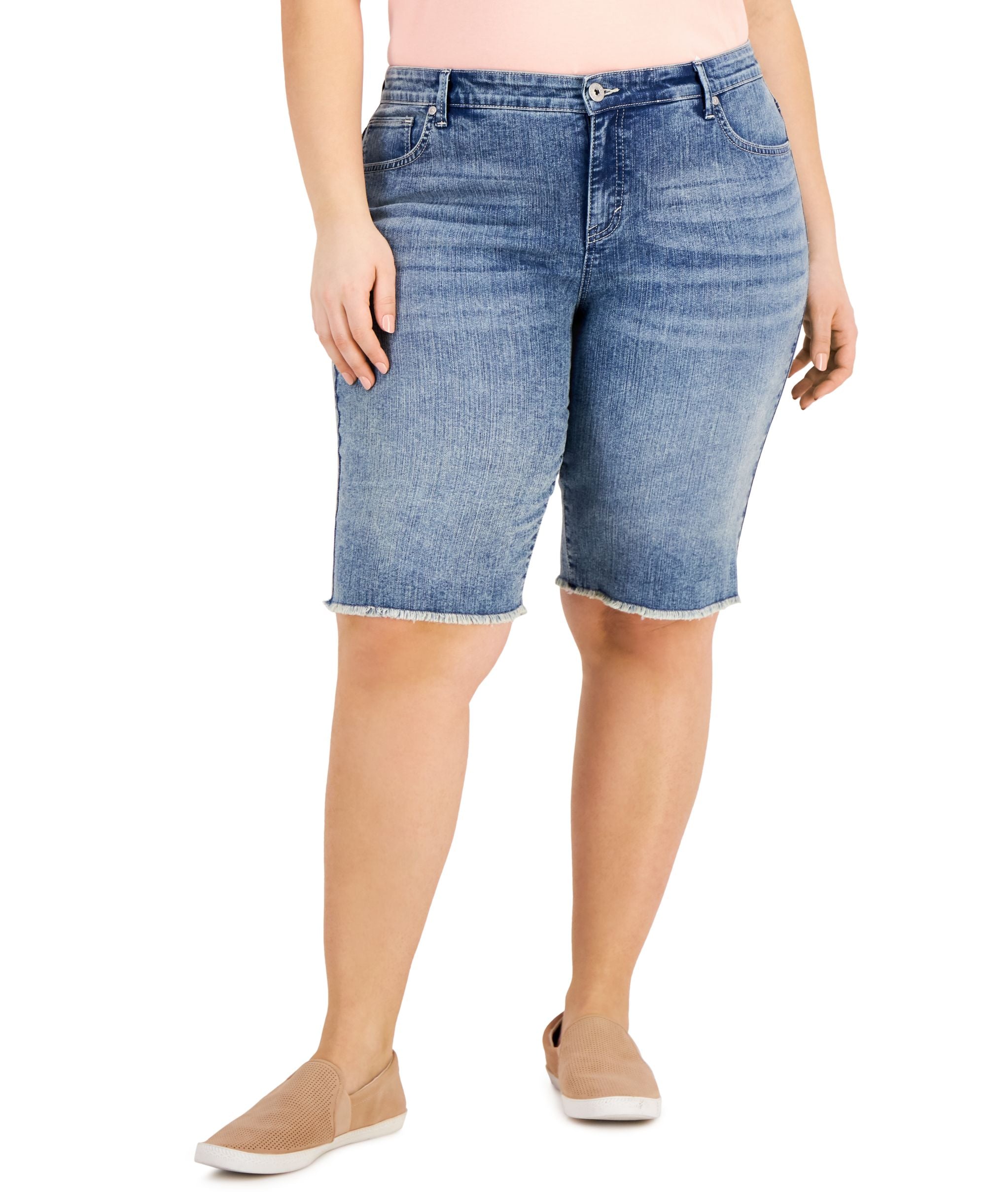 Style & Co Plus Size Raw Edge Denim Bermuda Shorts
