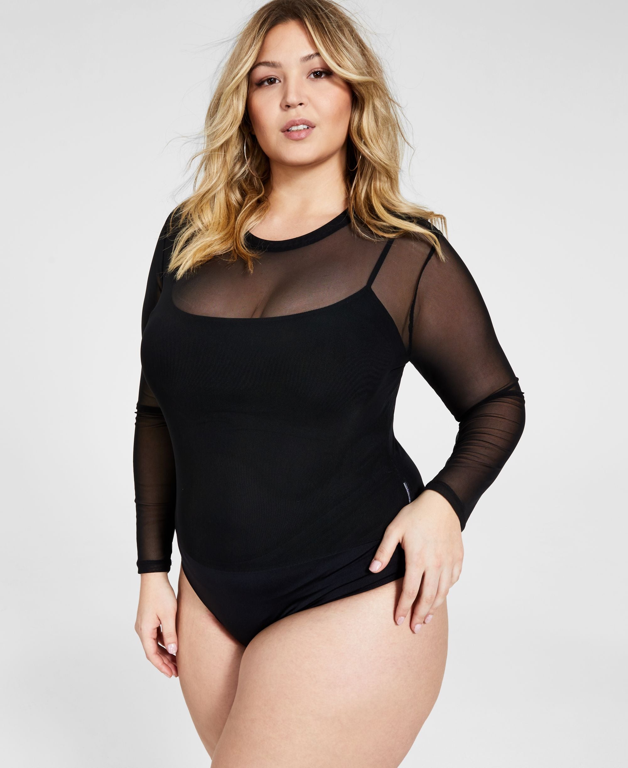 Nina Parker Trendy Plus Size Mesh Bodysuit