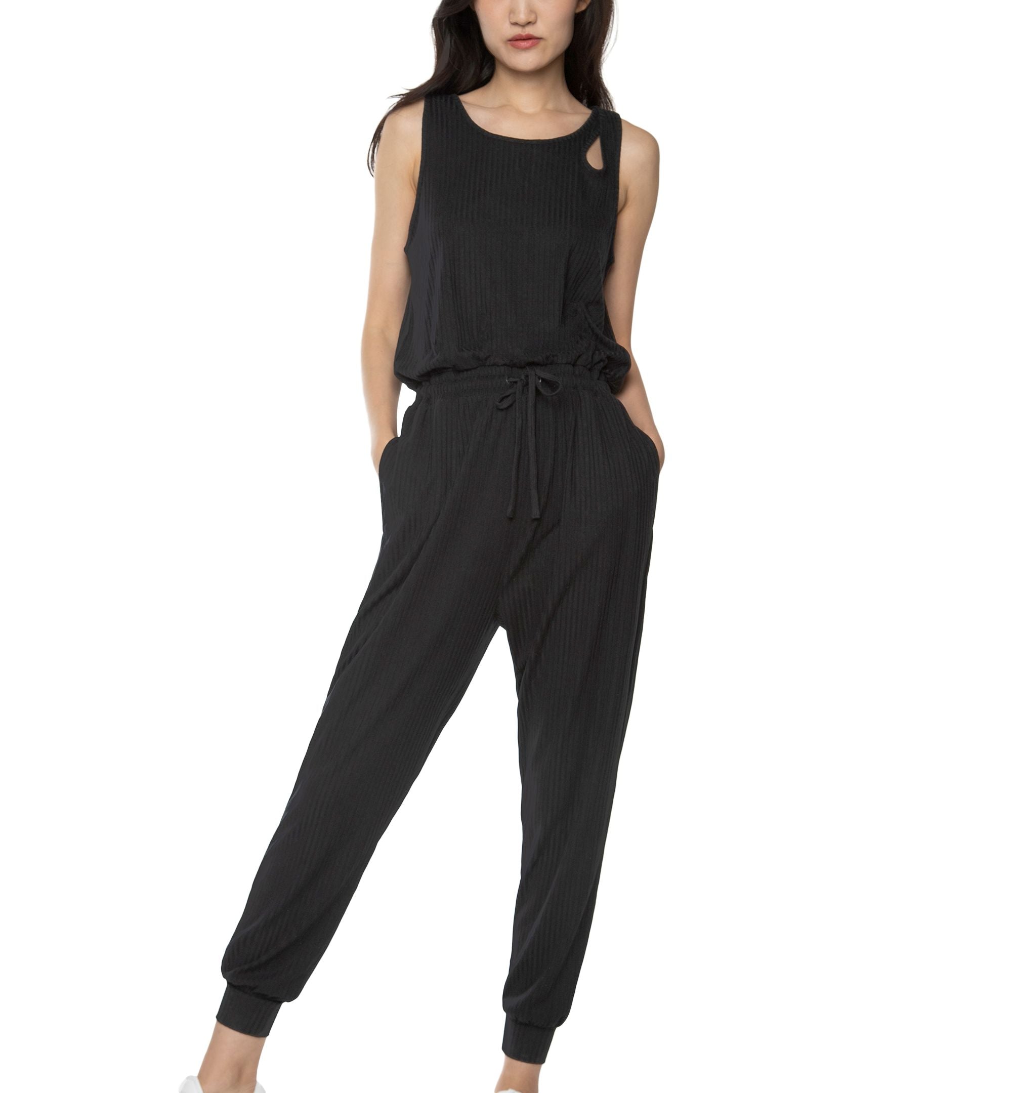 Black Tape Petite Rib Knit Cutout Jumpsuit