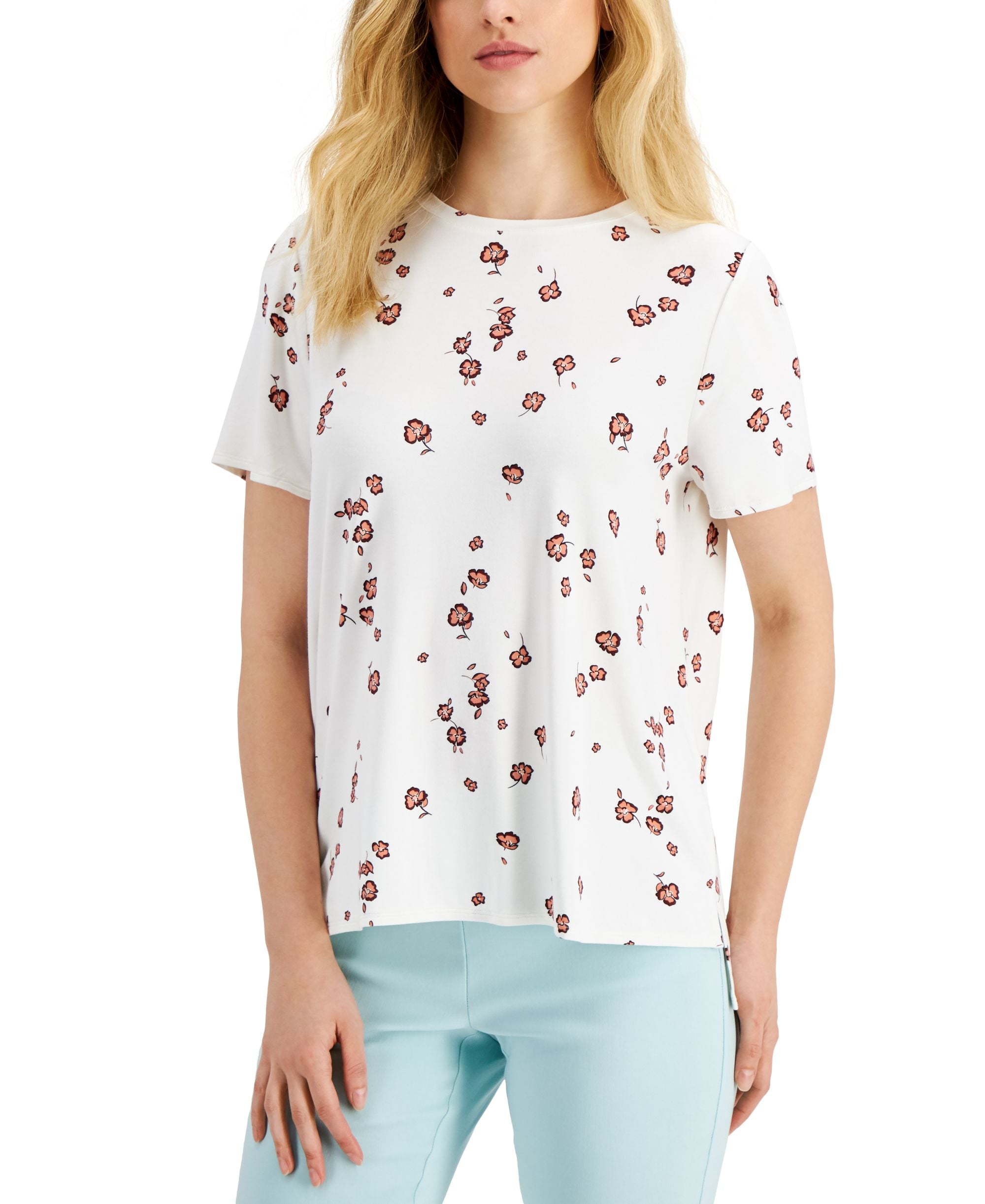 Alfani Petite Printed Crewneck Top