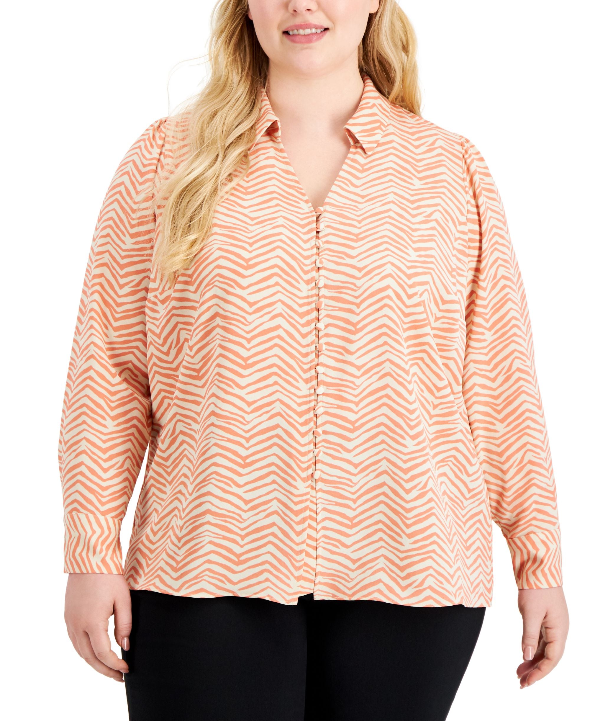 Alfani Plus Size Printed Button Front Blouse