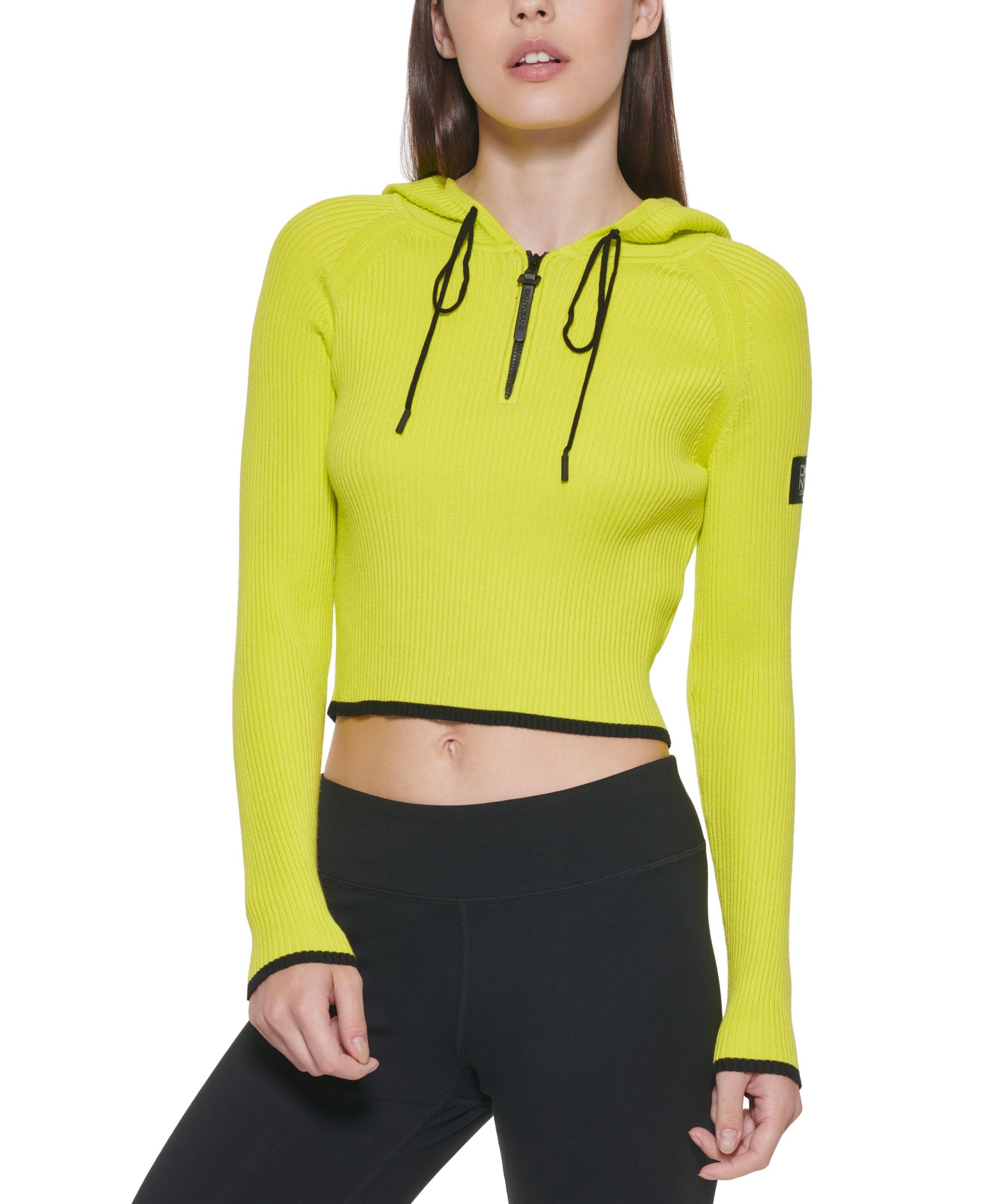 DKNY Jeans Cropped Half Zip Hooded Sweater