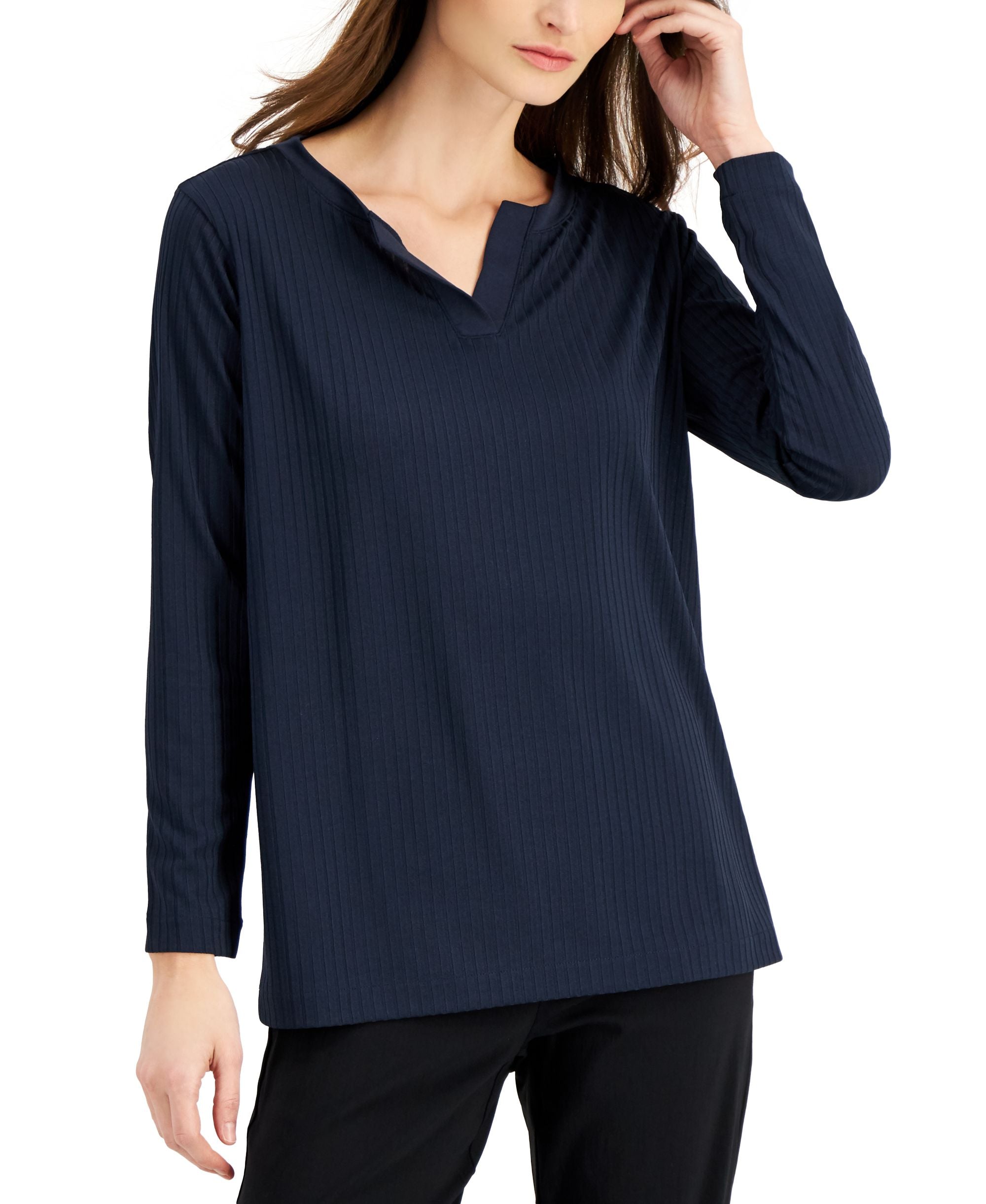 Alfani Ribbed Split Neck Top