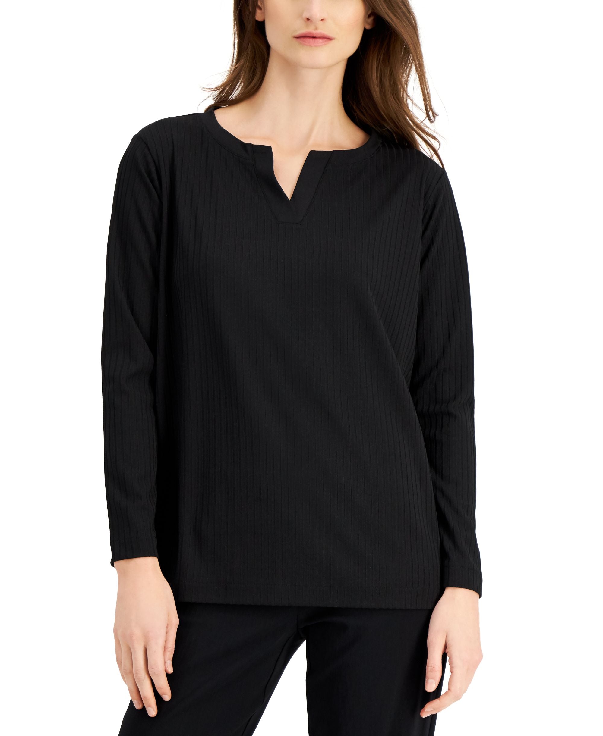 Alfani Ribbed Split Neck Top