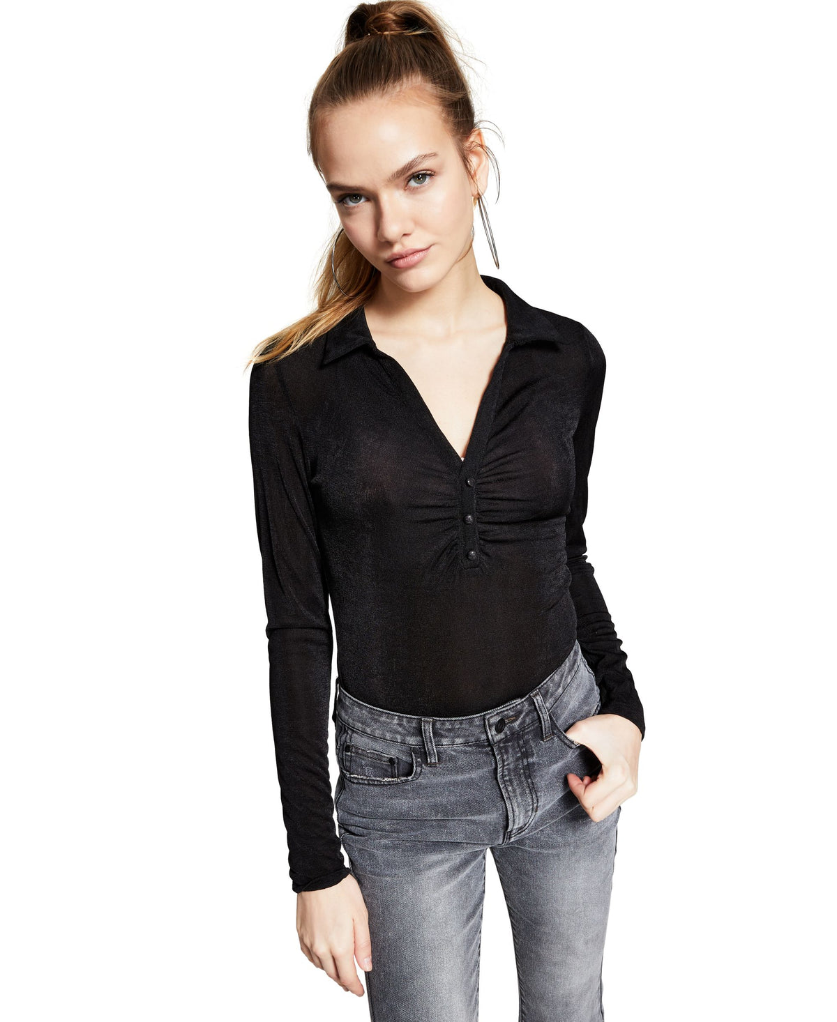 Now This Long Sleeve Polo Collar Bodysuit