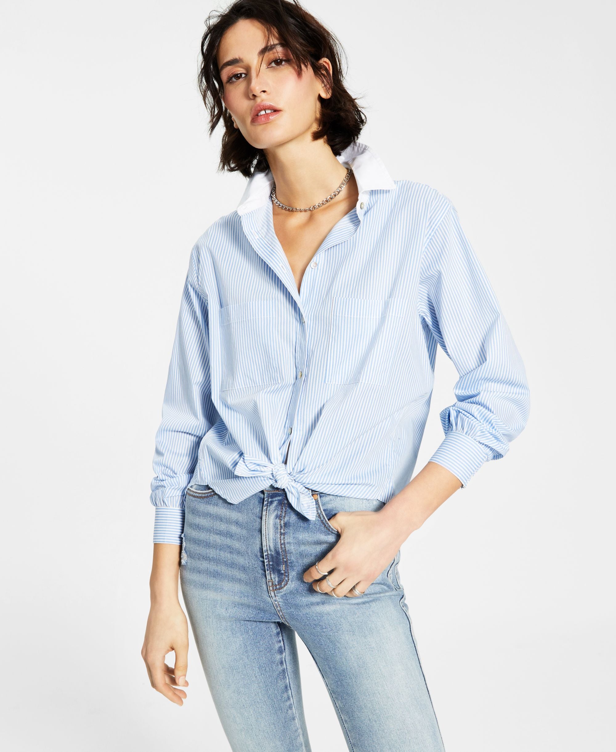 Now This Tie Front Poplin Shirt