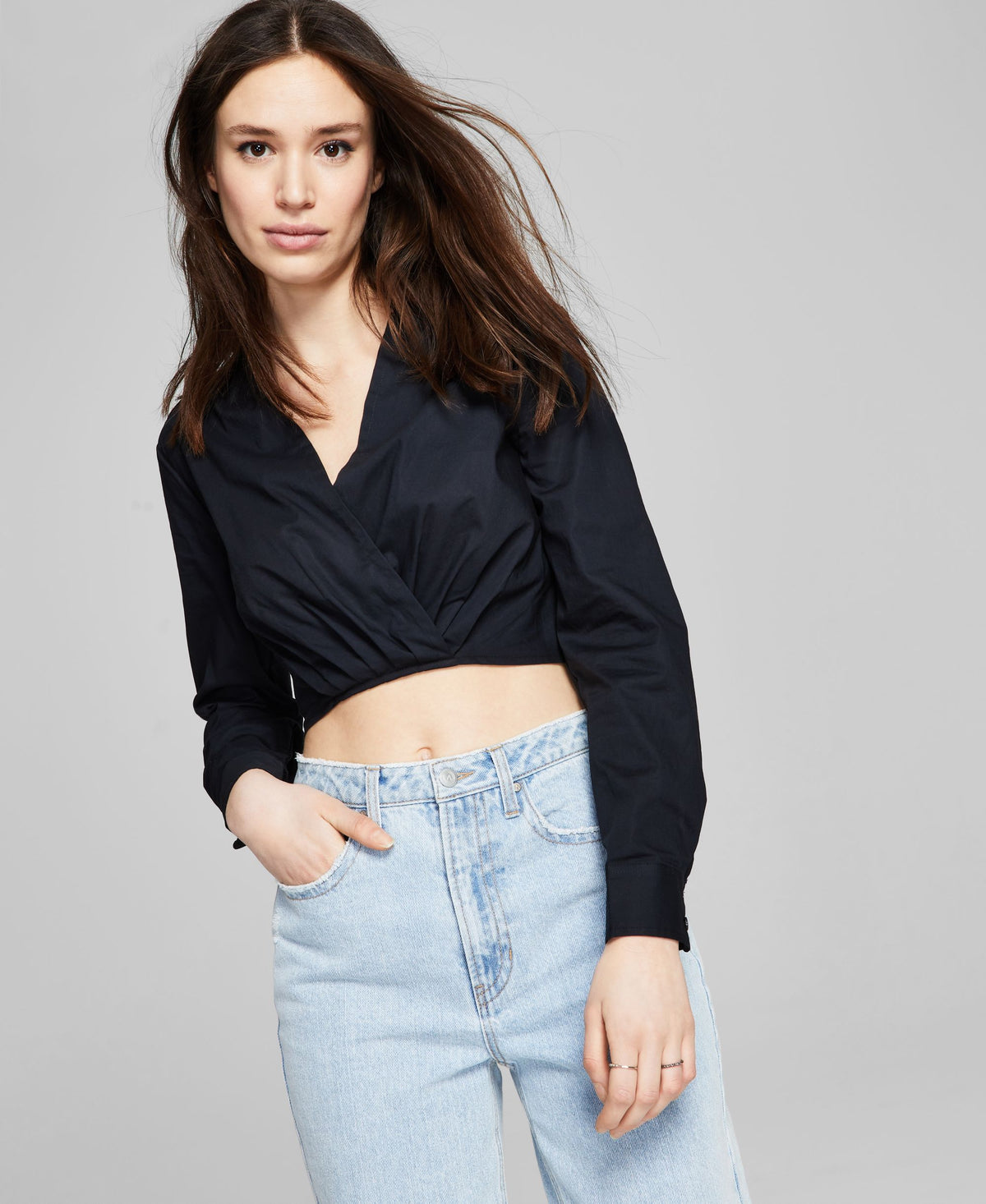 Now This Faux Wrap Poplin Shirt
