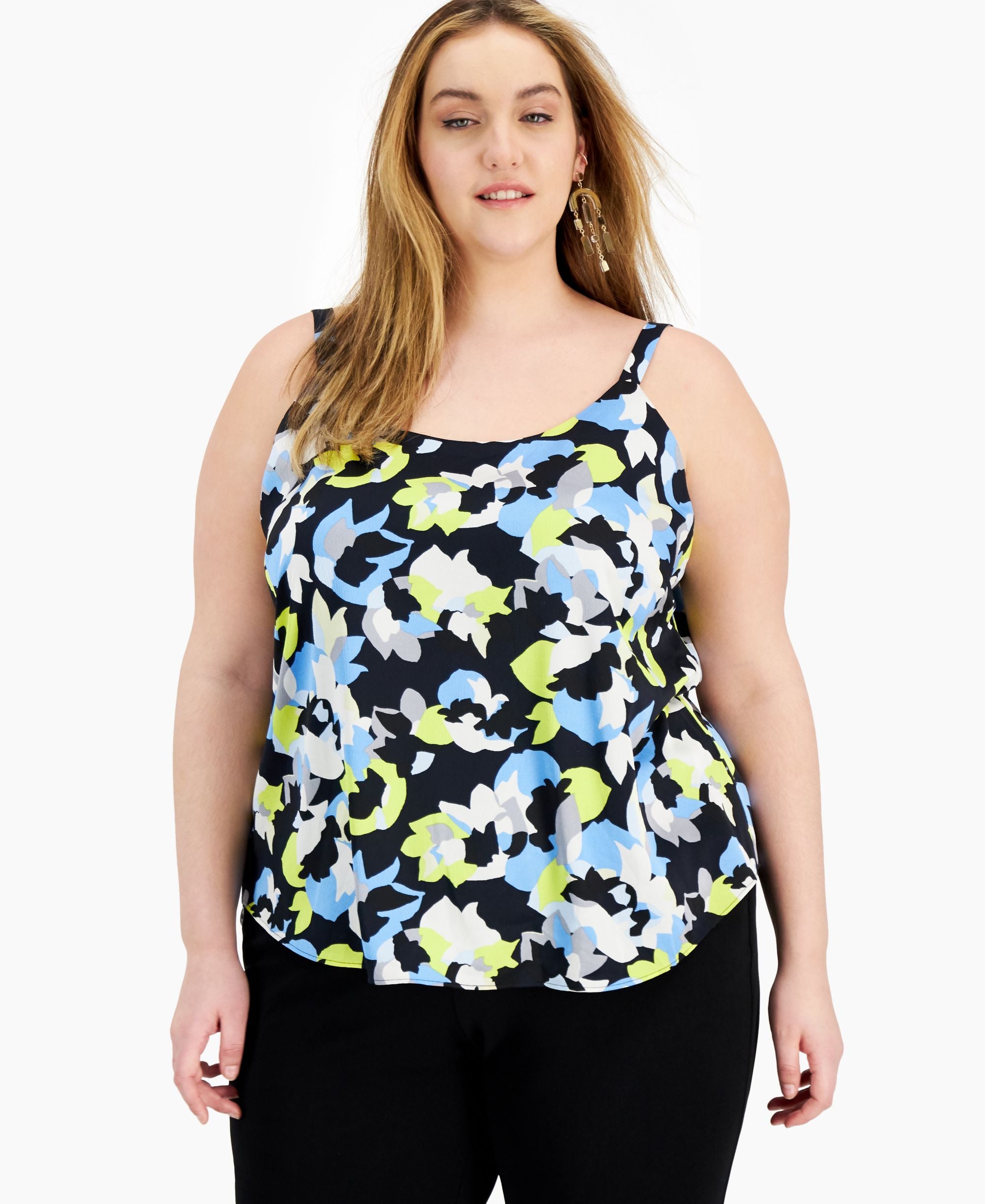 Bar III Plus Size Printed Sleeveless Top