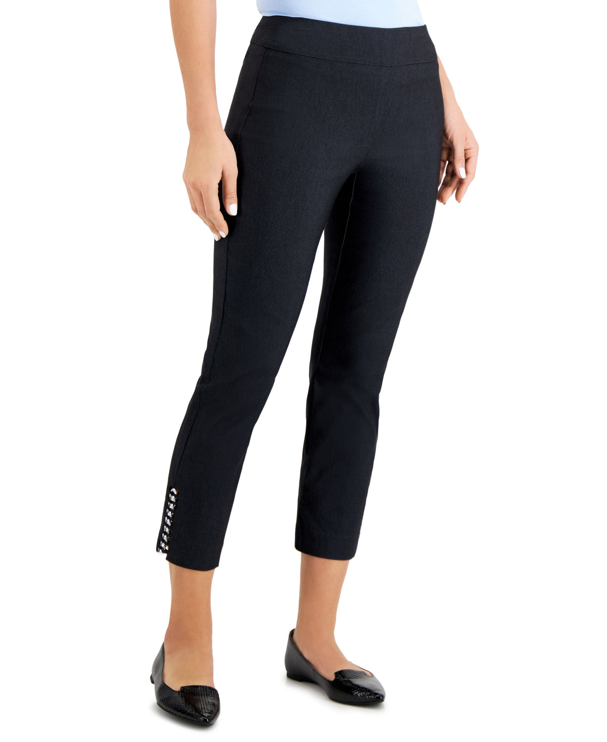 JM Collection Polished Denim Chain Hem Ankle Pants
