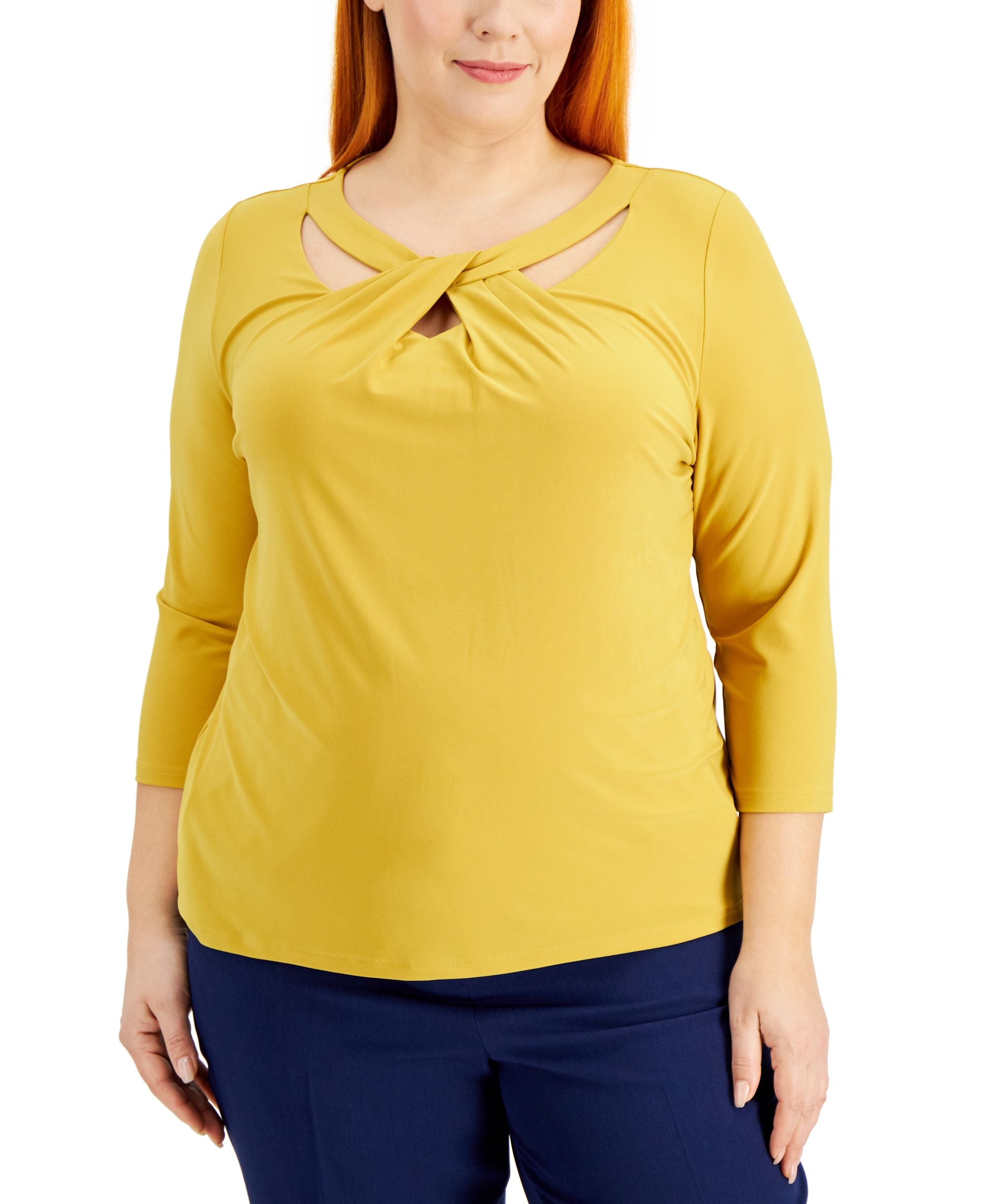 Kasper Plus Size Twist Neck Top
