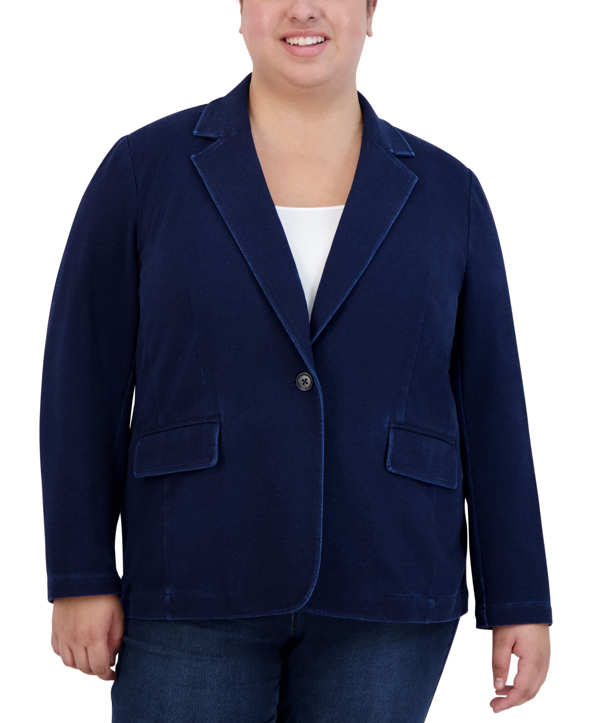 Jones New York Plus Size Denim One-Button Blazer