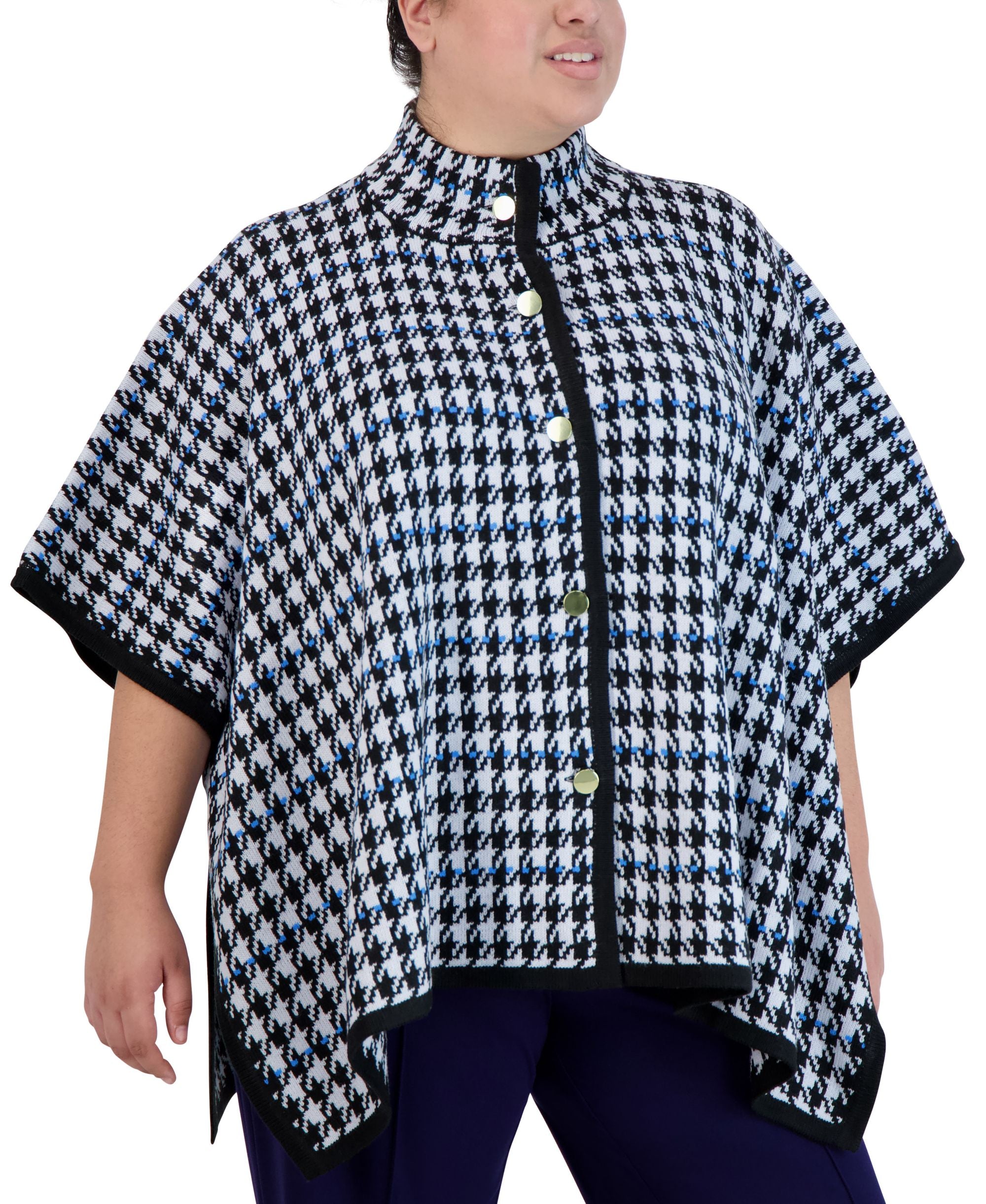 Jones New York Plus Size Houndstooth Button Front Cape