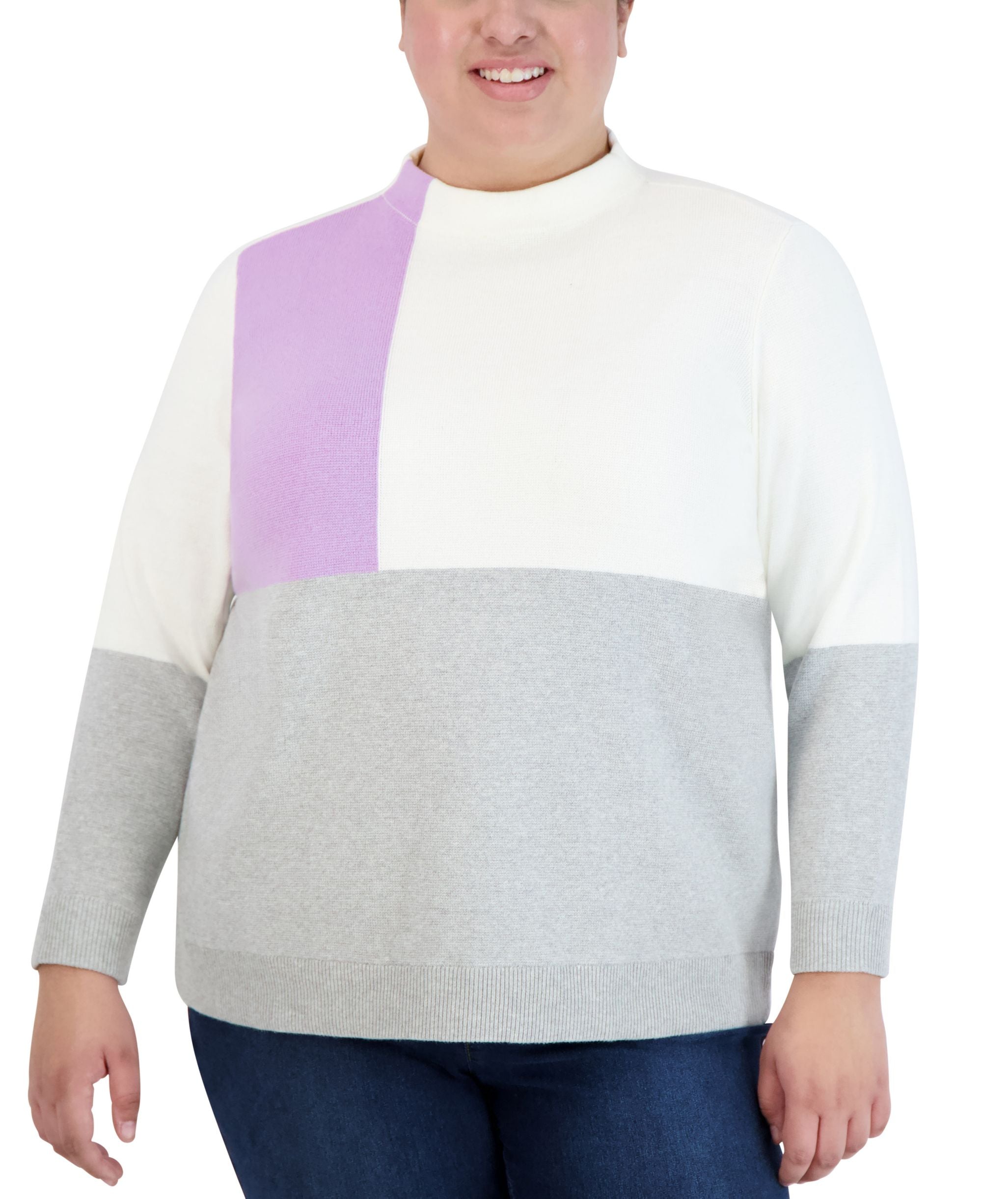 Jones New York Plus Size Colorblocked Mock Neck Sweater