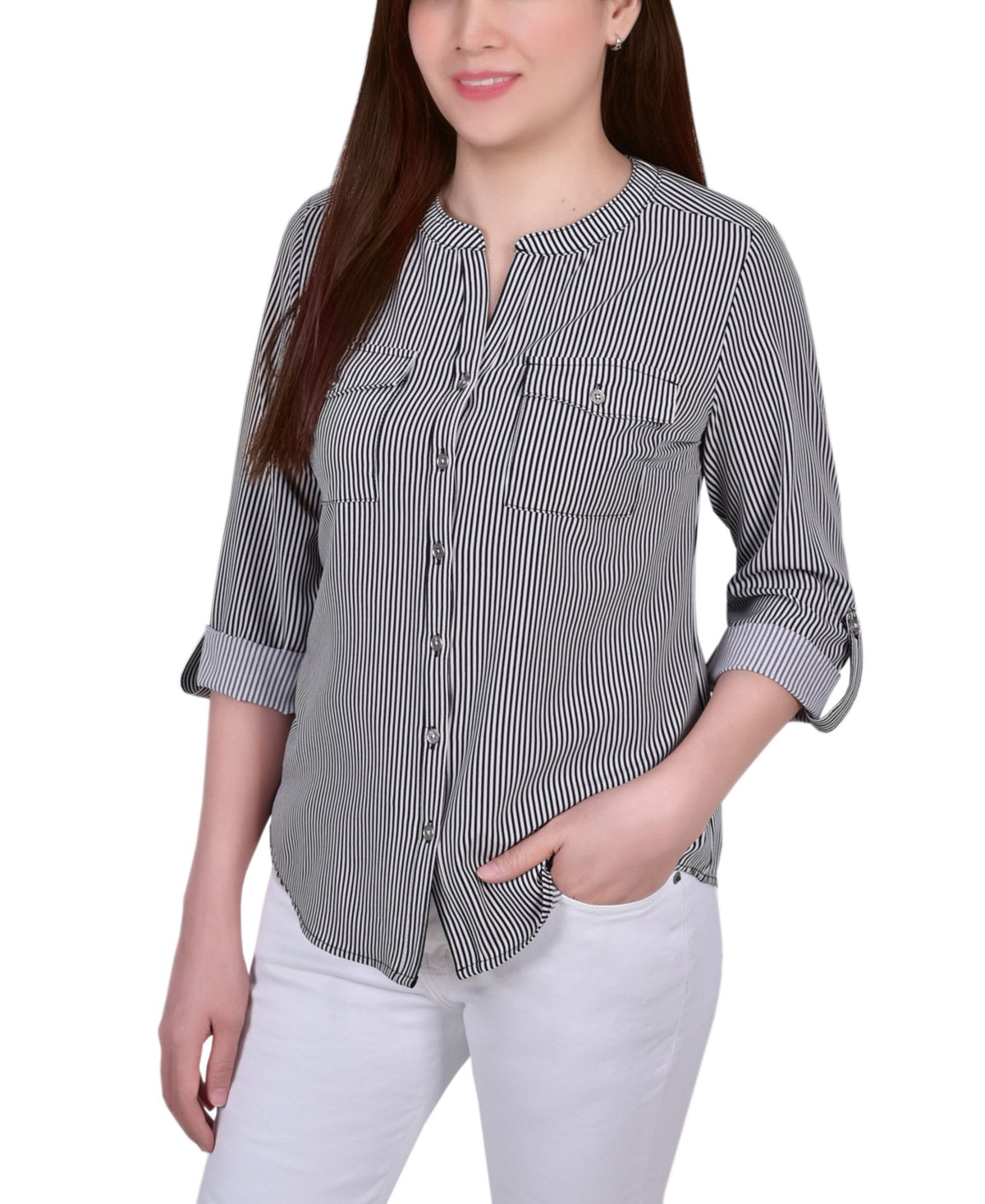 Petite Tab Y Neck Blouse