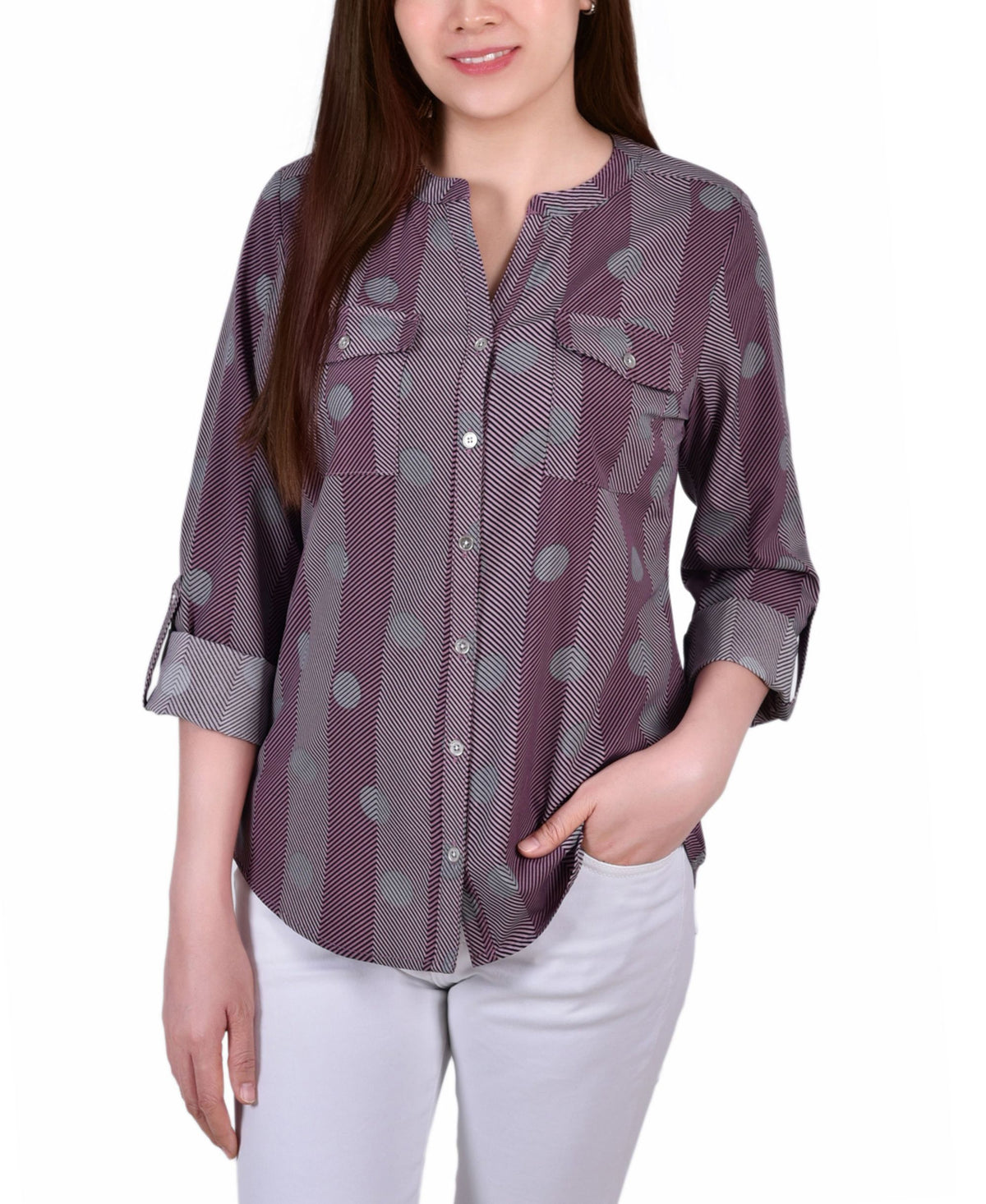 Petite Tab Y Neck Blouse